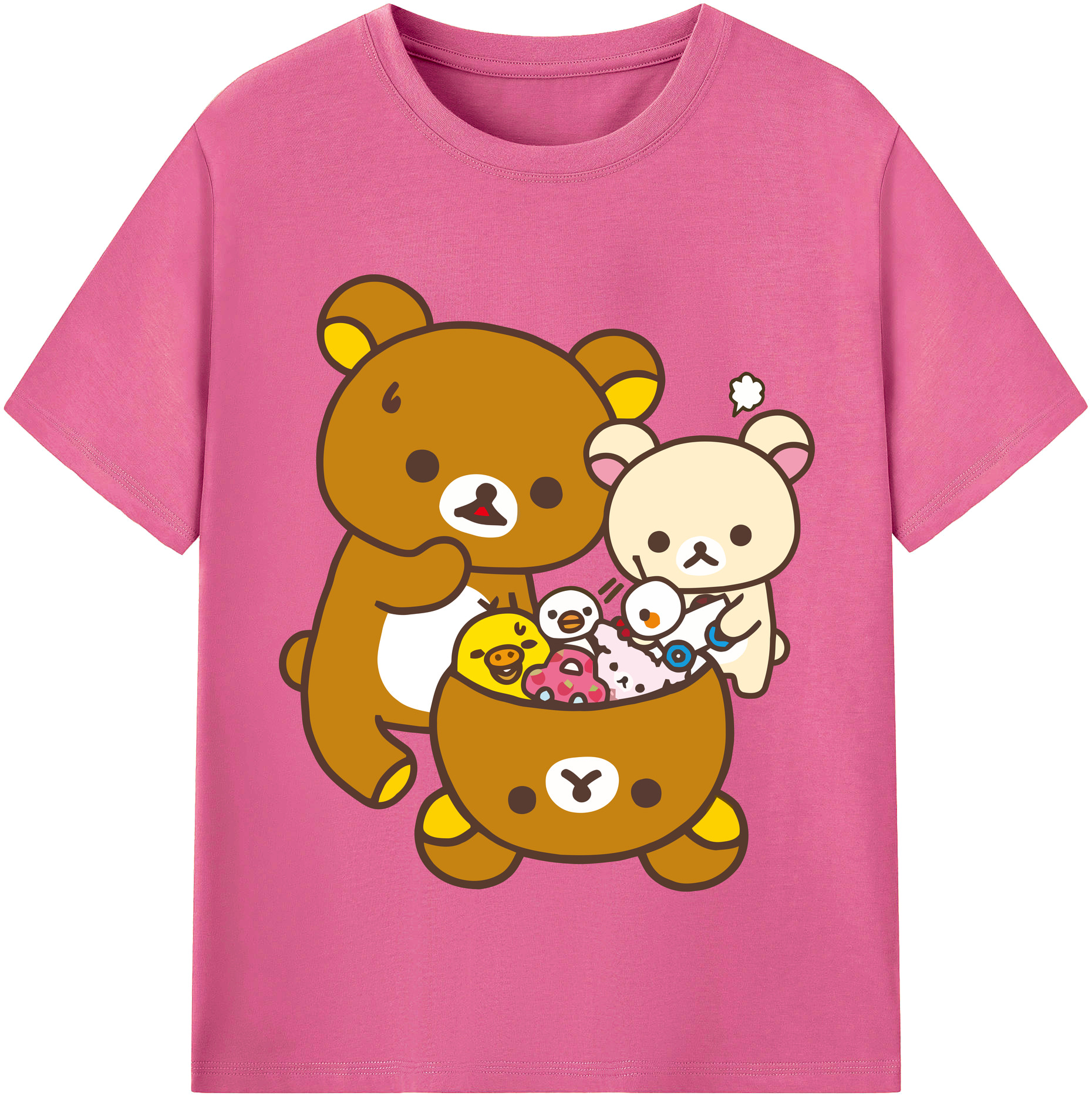 （画像用） リラックマ リラックマ キイロイトリ Rilakkuma Korilakkuma Kiiroitori レディースカジュアルプリントTシャツ（綿100％）