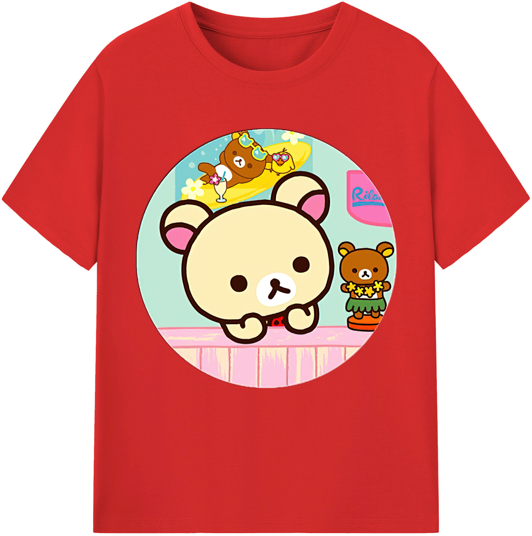 （画像用） リラックマ リラックマ キイロイトリ Rilakkuma Korilakkuma Kiiroitori レディースカジュアルプリントTシャツ（綿100％）