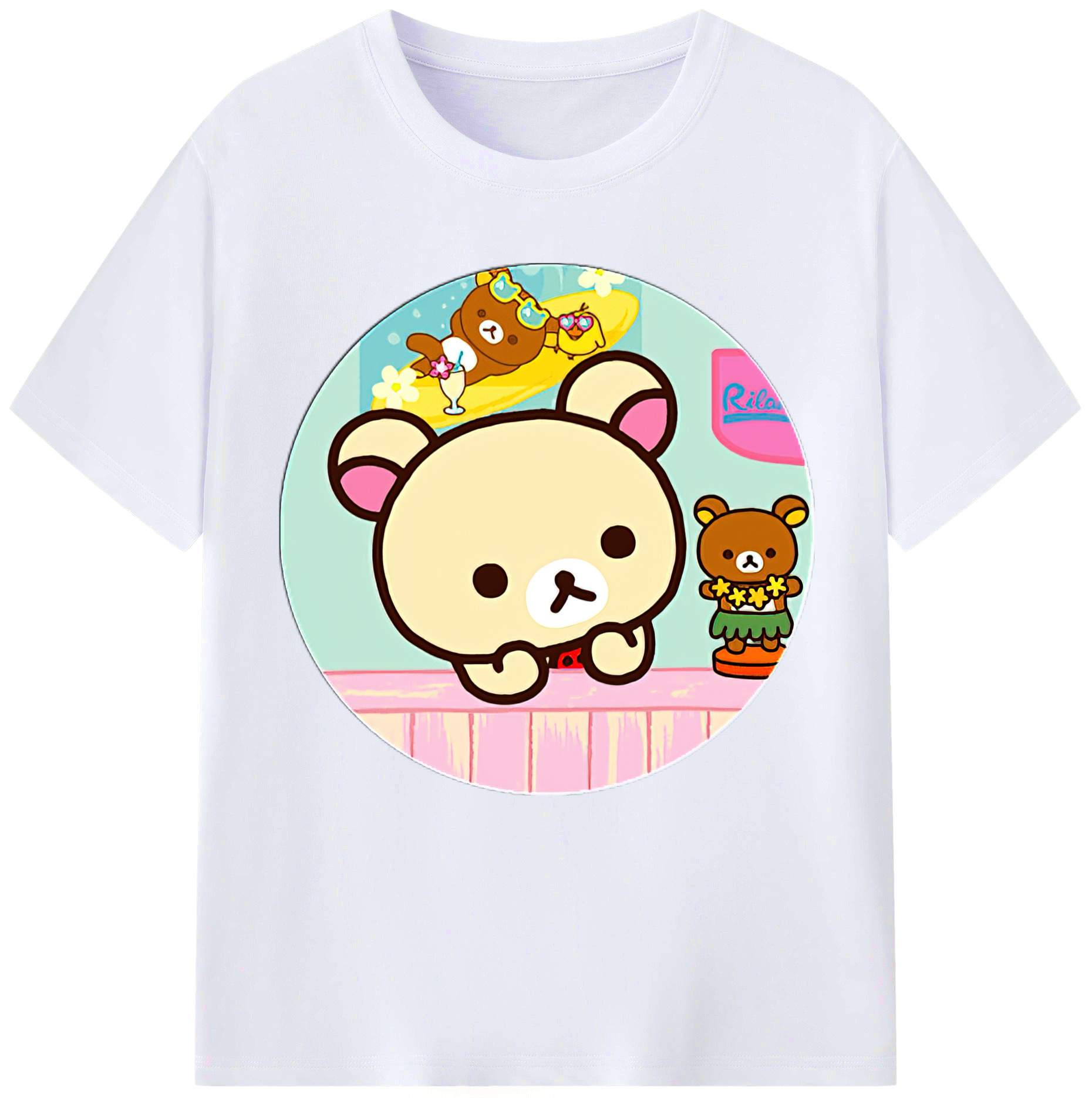 （画像用） リラックマ リラックマ キイロイトリ Rilakkuma Korilakkuma Kiiroitori レディースカジュアルプリントTシャツ（綿100％）