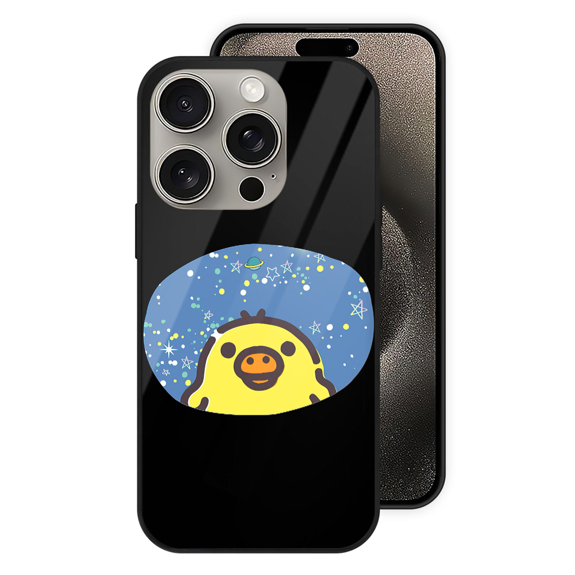（画像用） リラックマ リラックマ キイロイトリ Rilakkuma Korilakkuma Kiiroitori 【iPhone15Pro対応】スマホケース 耐衝撃＆黄変防止 背面ガラス
