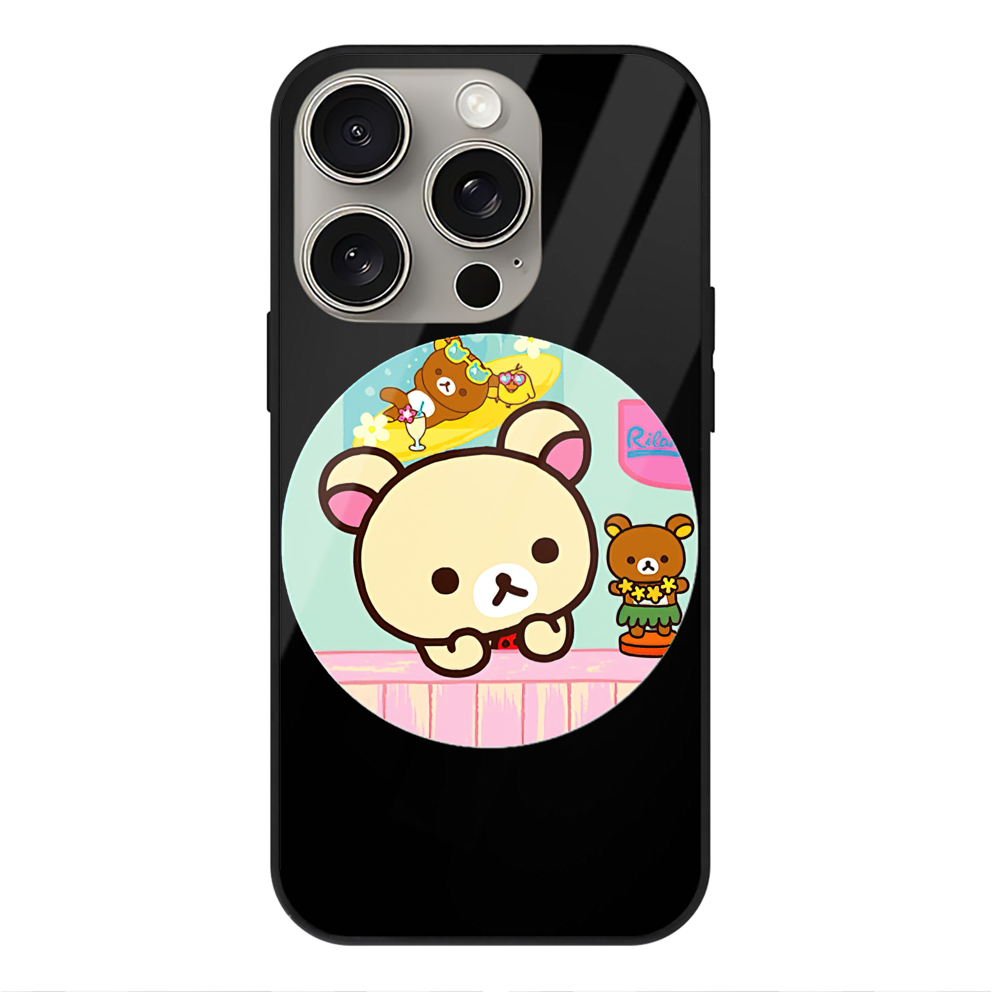 （画像用） リラックマ リラックマ キイロイトリ Rilakkuma Korilakkuma Kiiroitori 【iPhone15Pro対応】スマホケース 耐衝撃＆黄変防止 背面ガラス