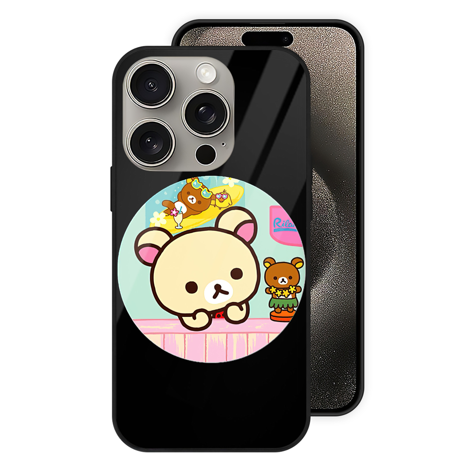 （画像用） リラックマ リラックマ キイロイトリ Rilakkuma Korilakkuma Kiiroitori 【iPhone15Pro対応】スマホケース 耐衝撃＆黄変防止 背面ガラス