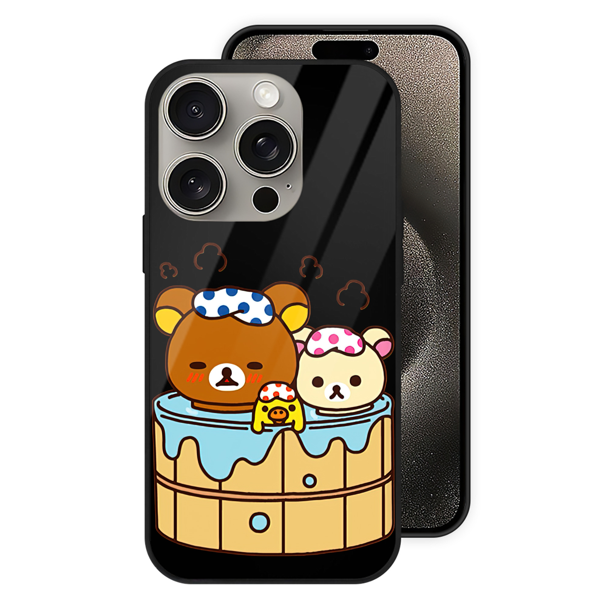 （画像用） リラックマ リラックマ キイロイトリ Rilakkuma Korilakkuma Kiiroitori 【iPhone15Pro対応】スマホケース 耐衝撃＆黄変防止 背面ガラス