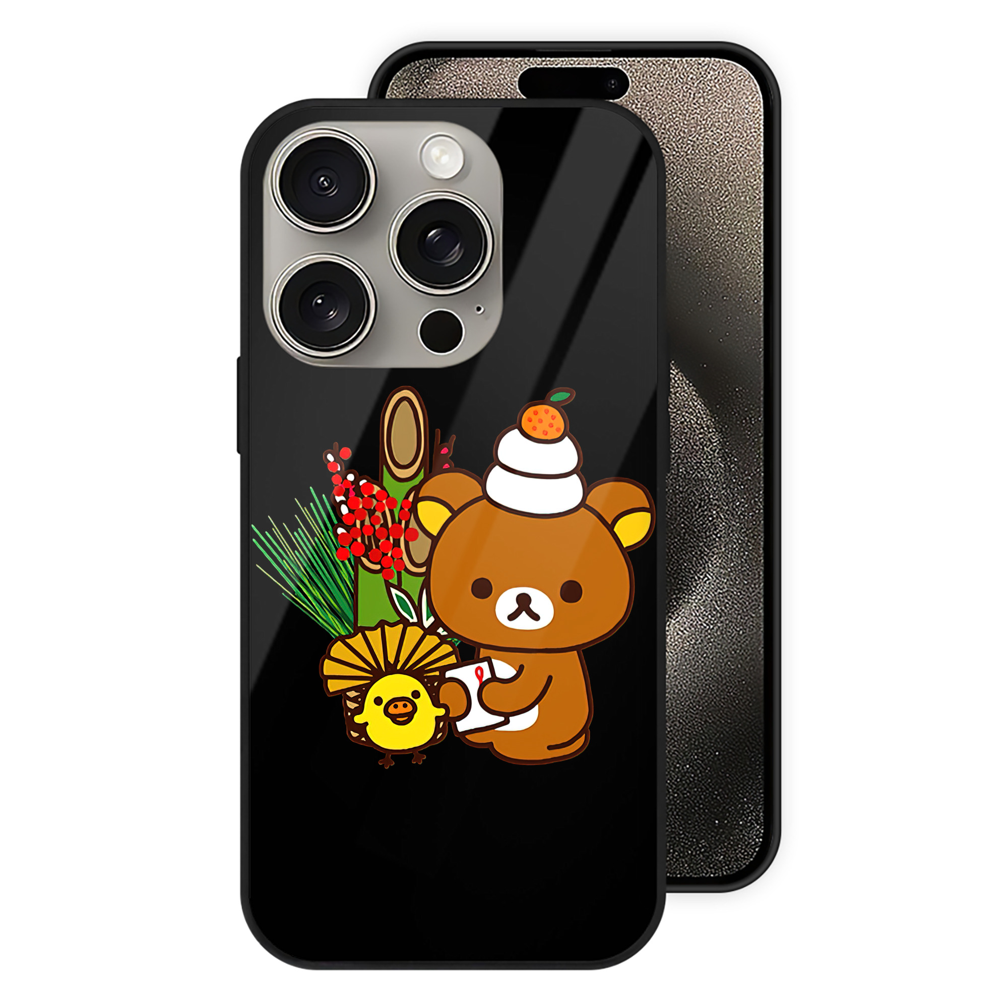 （画像用） リラックマ リラックマ キイロイトリ Rilakkuma Korilakkuma Kiiroitori 【iPhone15Pro対応】スマホケース 耐衝撃＆黄変防止 背面ガラス
