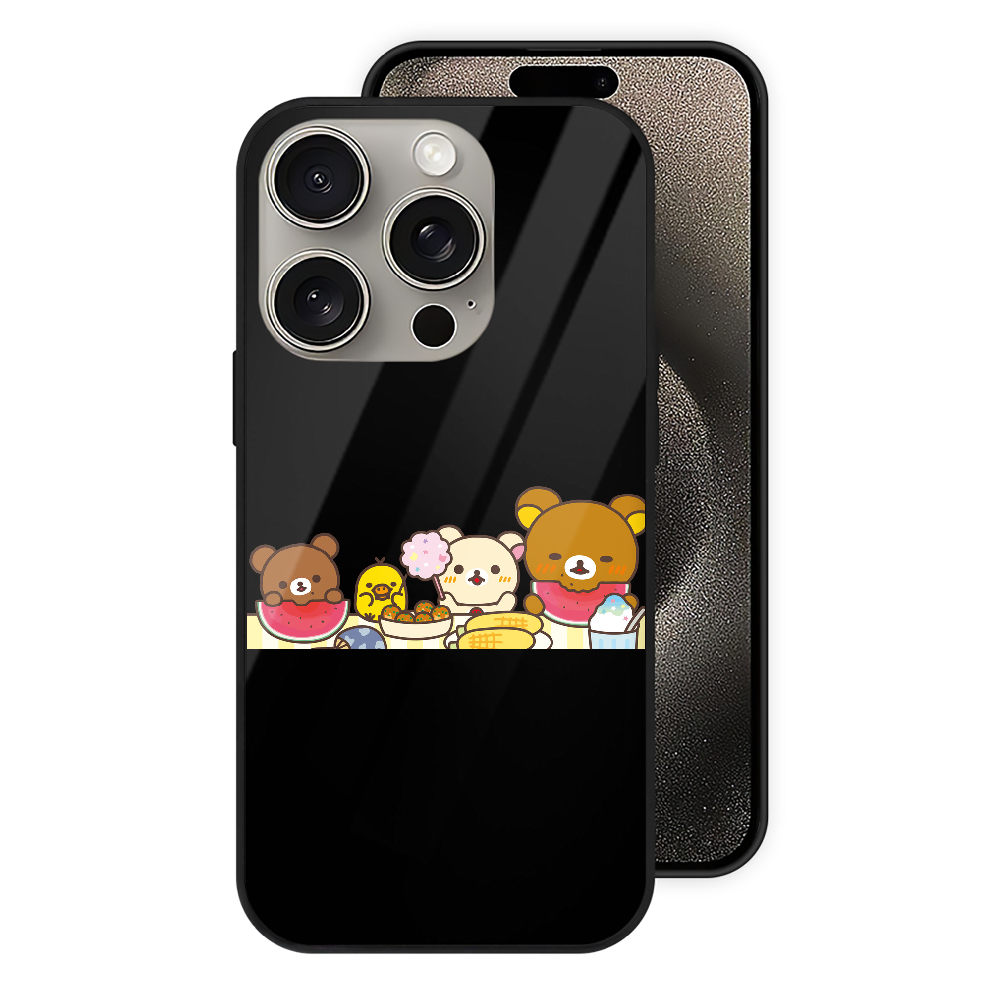（画像用） リラックマ リラックマ キイロイトリ Rilakkuma Korilakkuma Kiiroitori 【iPhone15Pro対応】スマホケース 耐衝撃＆黄変防止 背面ガラス