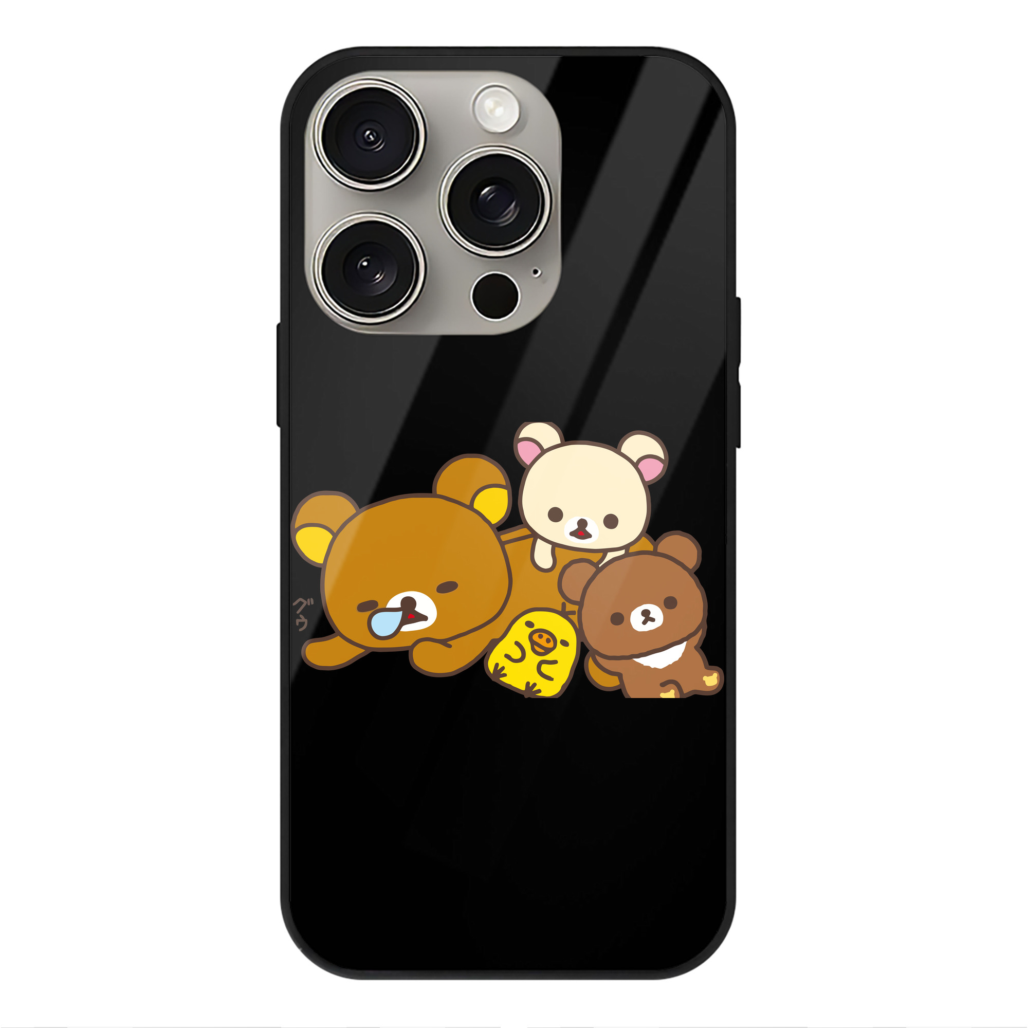 （画像用） リラックマ リラックマ キイロイトリ Rilakkuma Korilakkuma Kiiroitori 【iPhone15Pro対応】スマホケース 耐衝撃＆黄変防止 背面ガラス