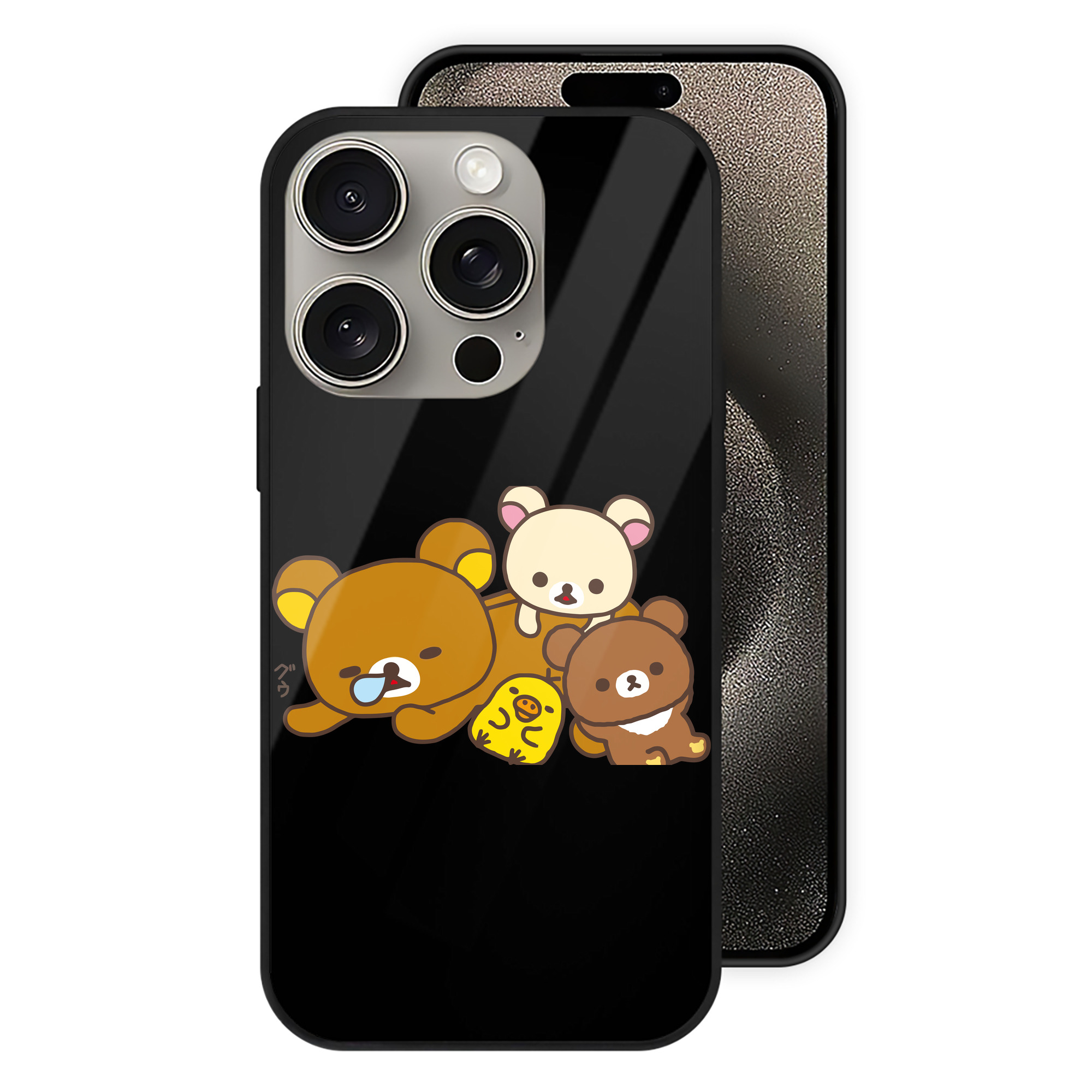 （画像用） リラックマ リラックマ キイロイトリ Rilakkuma Korilakkuma Kiiroitori 【iPhone15Pro対応】スマホケース 耐衝撃＆黄変防止 背面ガラス