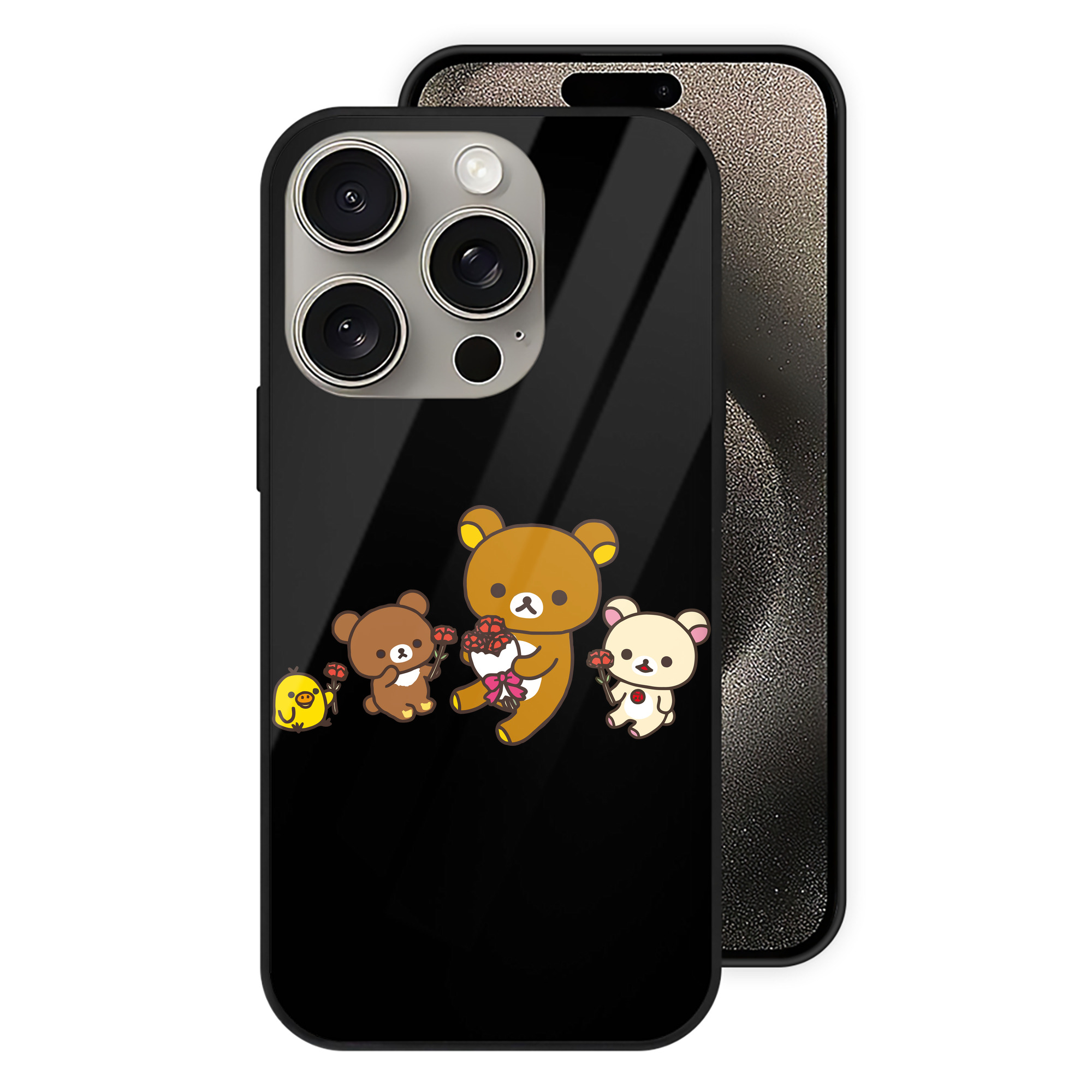 （画像用） リラックマ リラックマ キイロイトリ Rilakkuma Korilakkuma Kiiroitori 【iPhone15Pro対応】スマホケース 耐衝撃＆黄変防止 背面ガラス
