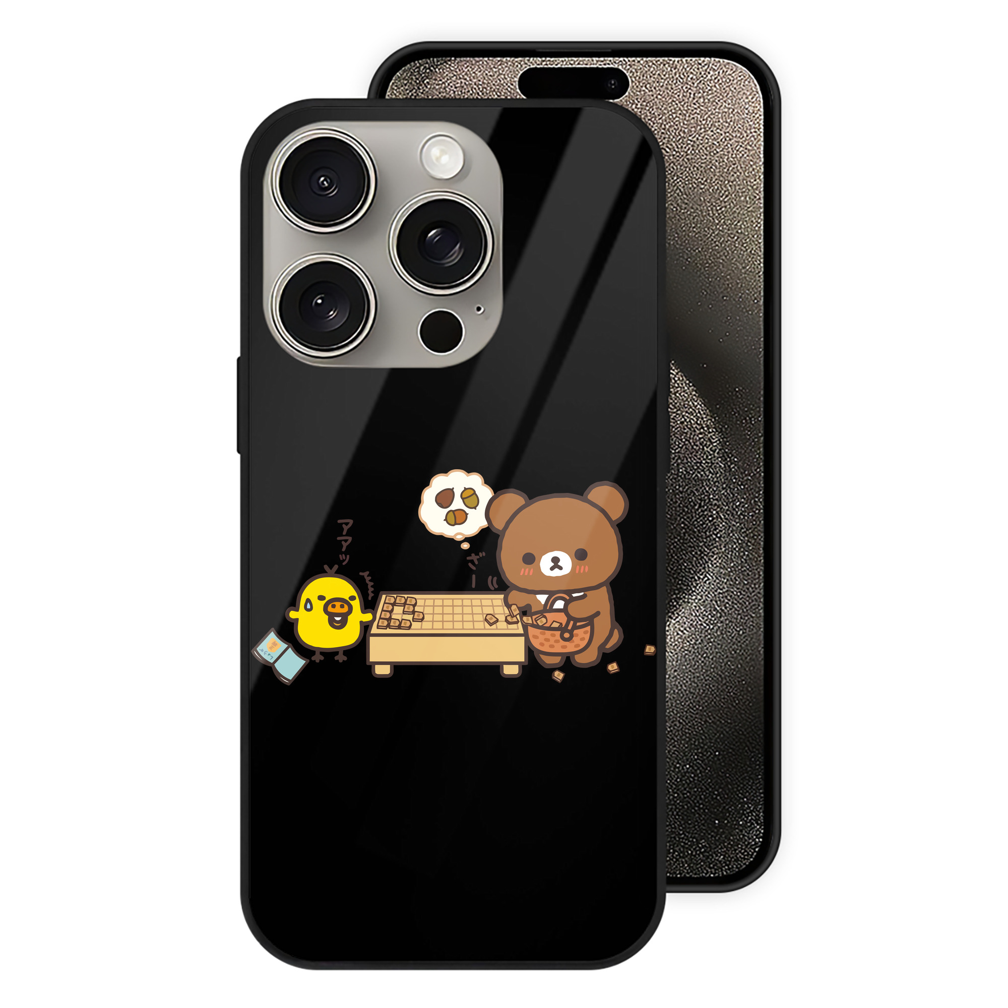 （画像用） リラックマ リラックマ キイロイトリ Rilakkuma Korilakkuma Kiiroitori 【iPhone15Pro対応】スマホケース 耐衝撃＆黄変防止 背面ガラス