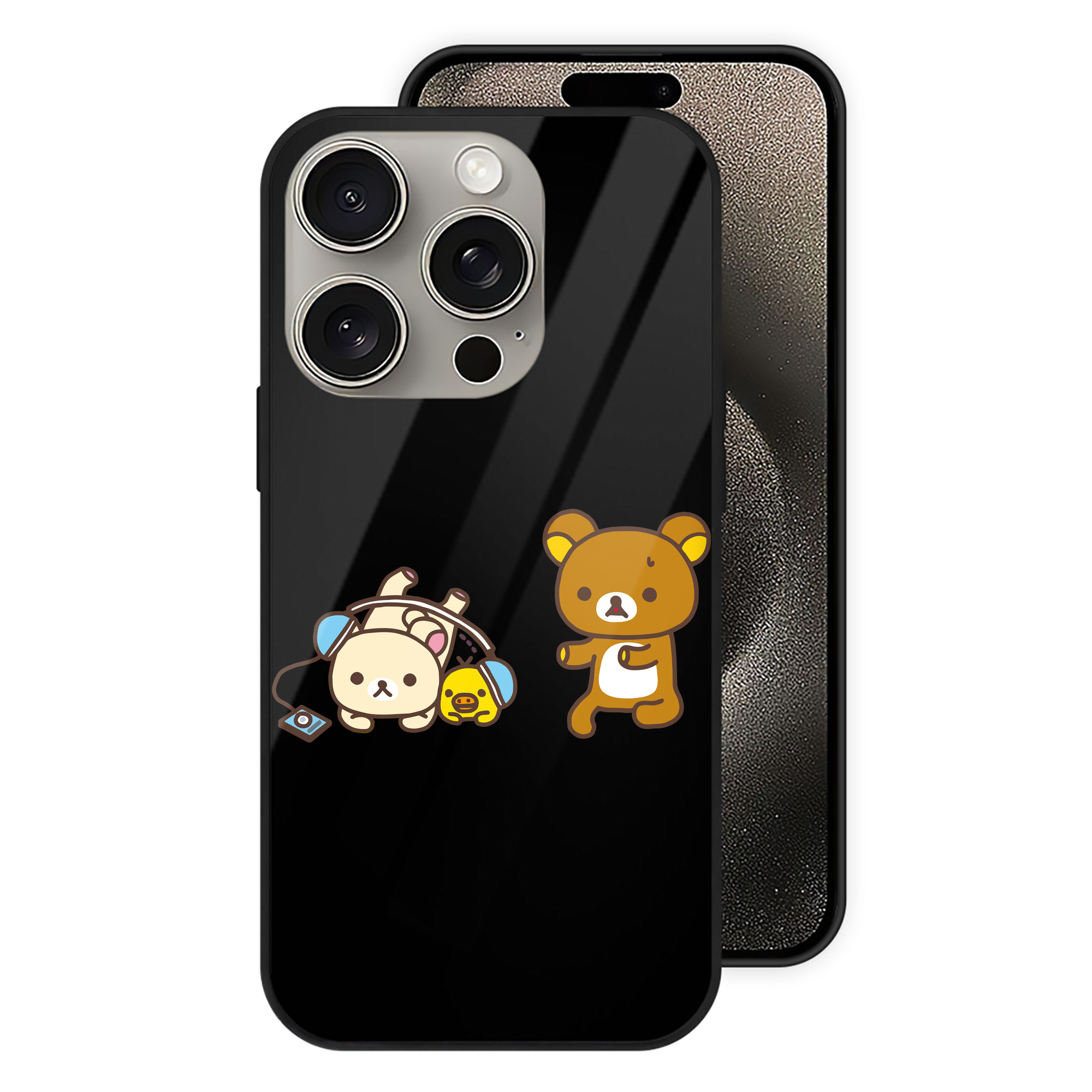 （画像用） リラックマ リラックマ キイロイトリ Rilakkuma Korilakkuma Kiiroitori 【iPhone15Pro対応】スマホケース 耐衝撃＆黄変防止 背面ガラス