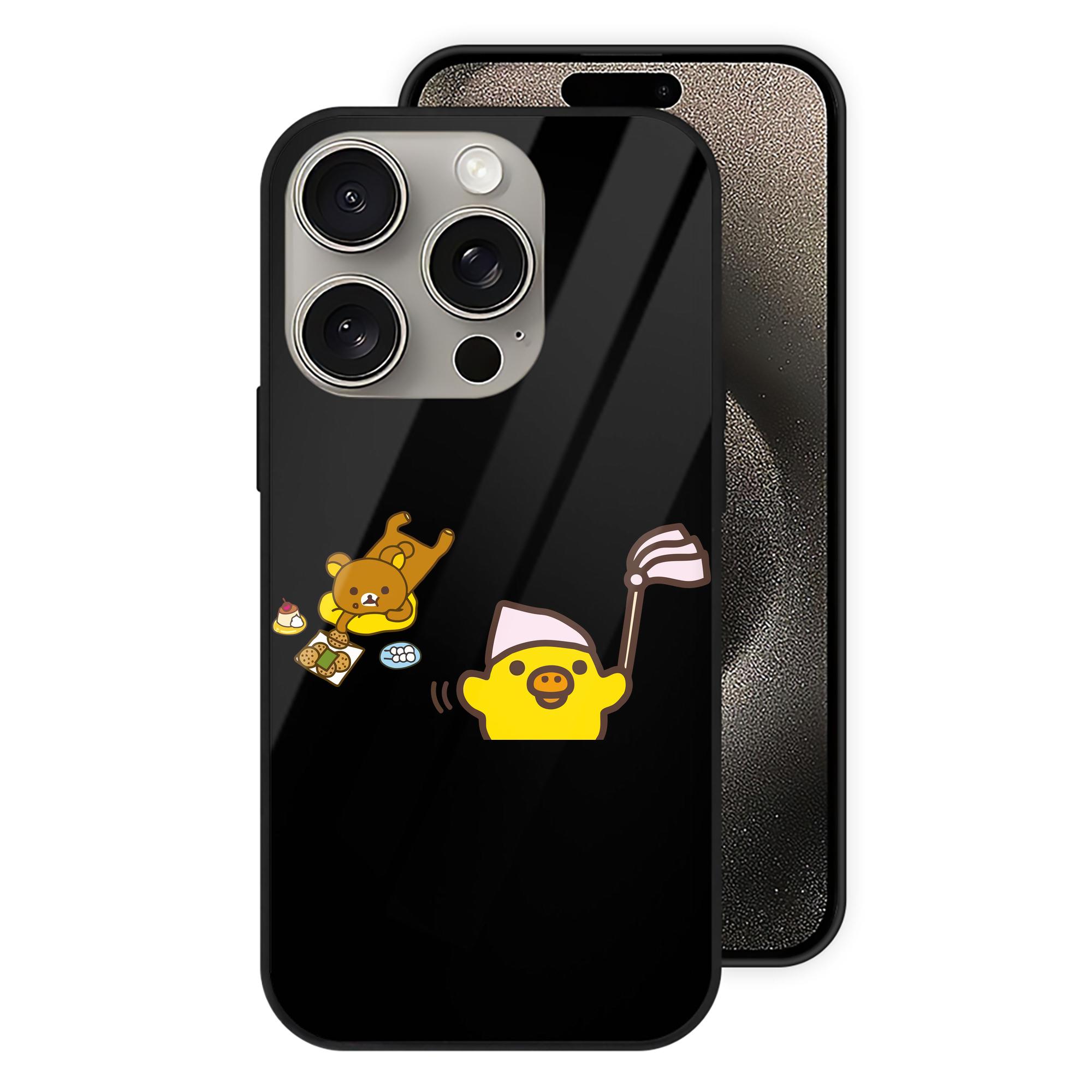 （画像用） リラックマ リラックマ キイロイトリ Rilakkuma Korilakkuma Kiiroitori 【iPhone15Pro対応】スマホケース 耐衝撃＆黄変防止 背面ガラス