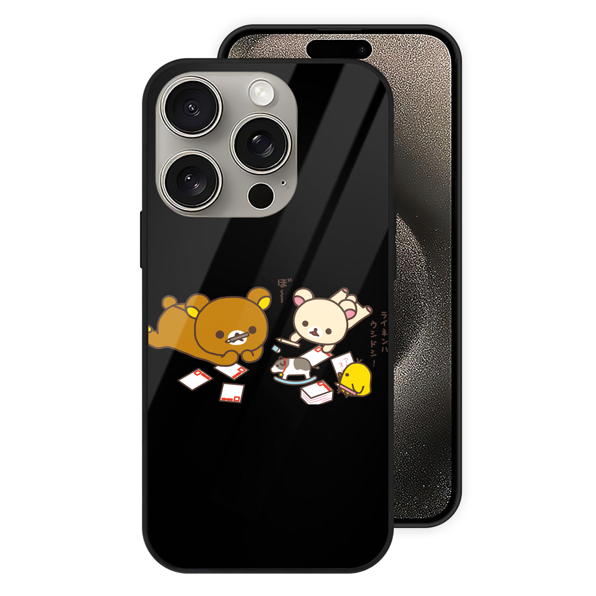 （画像用） リラックマ リラックマ キイロイトリ Rilakkuma Korilakkuma Kiiroitori 【iPhone15Pro対応】スマホケース 耐衝撃＆黄変防止 背面ガラス
