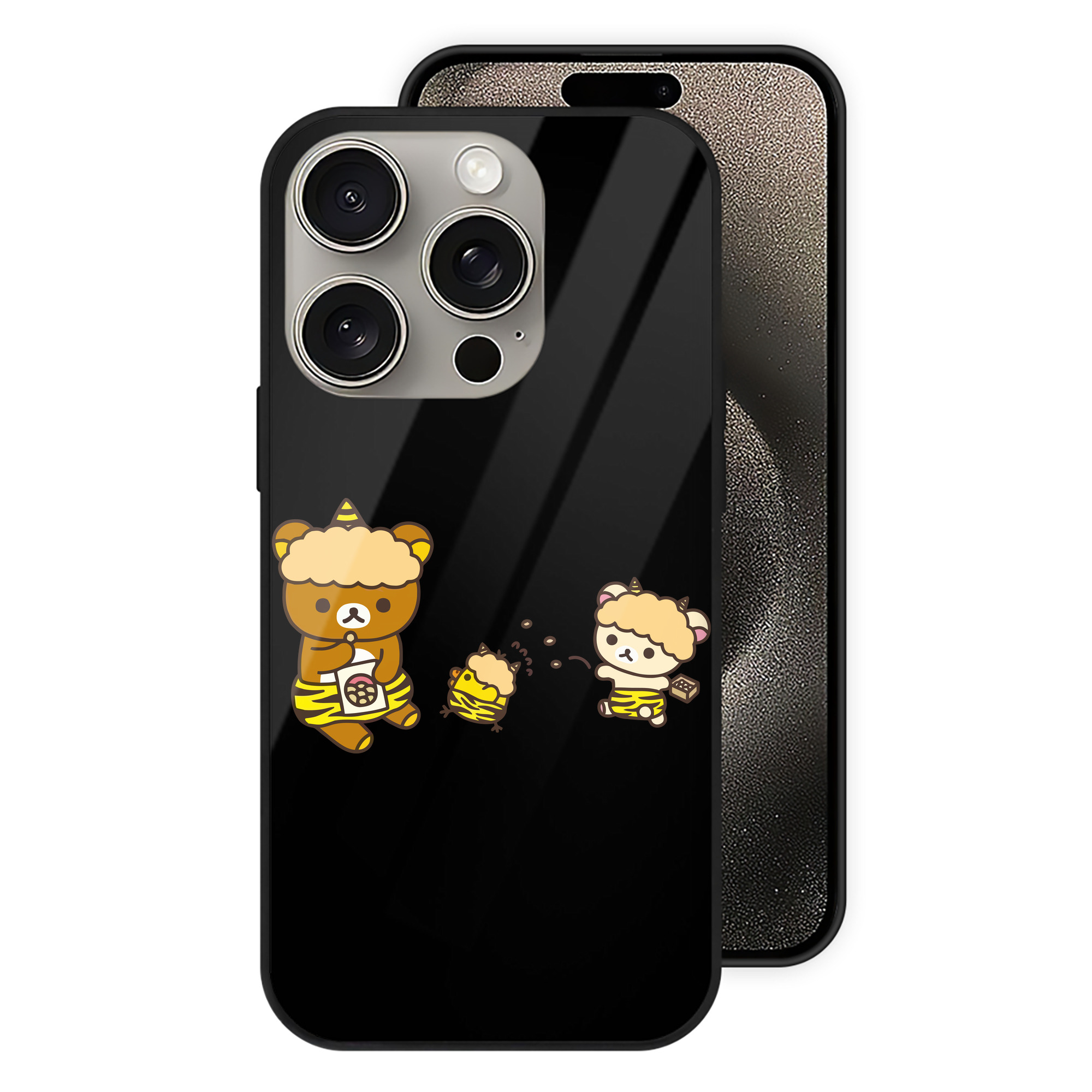 （画像用） リラックマ リラックマ キイロイトリ Rilakkuma Korilakkuma Kiiroitori 【iPhone15Pro対応】スマホケース 耐衝撃＆黄変防止 背面ガラス