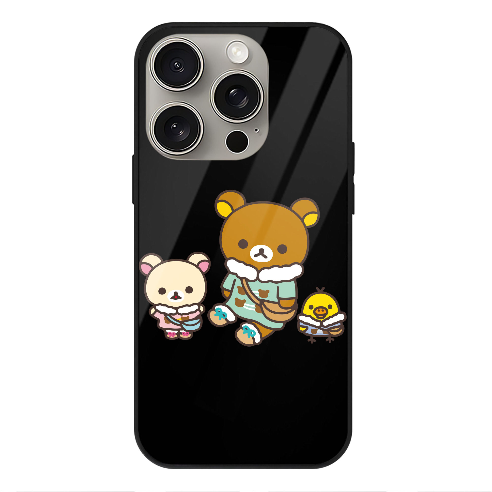 （画像用） リラックマ リラックマ キイロイトリ Rilakkuma Korilakkuma Kiiroitori 【iPhone15Pro対応】スマホケース 耐衝撃＆黄変防止 背面ガラス