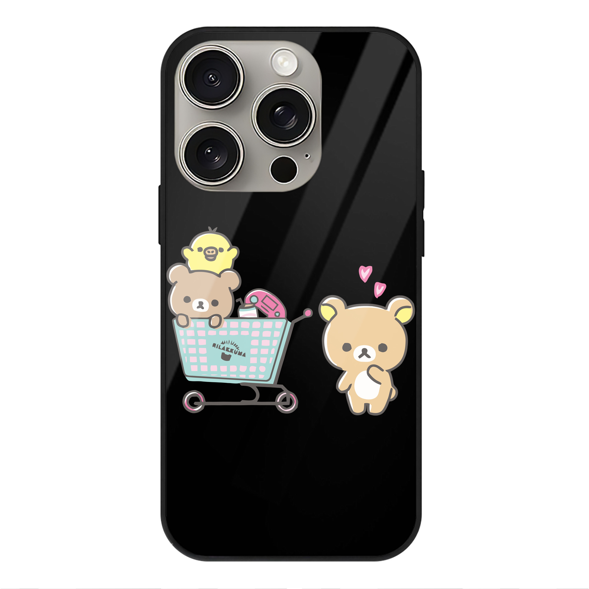 （画像用） リラックマ リラックマ キイロイトリ Rilakkuma Korilakkuma Kiiroitori 【iPhone15Pro対応】スマホケース 耐衝撃＆黄変防止 背面ガラス