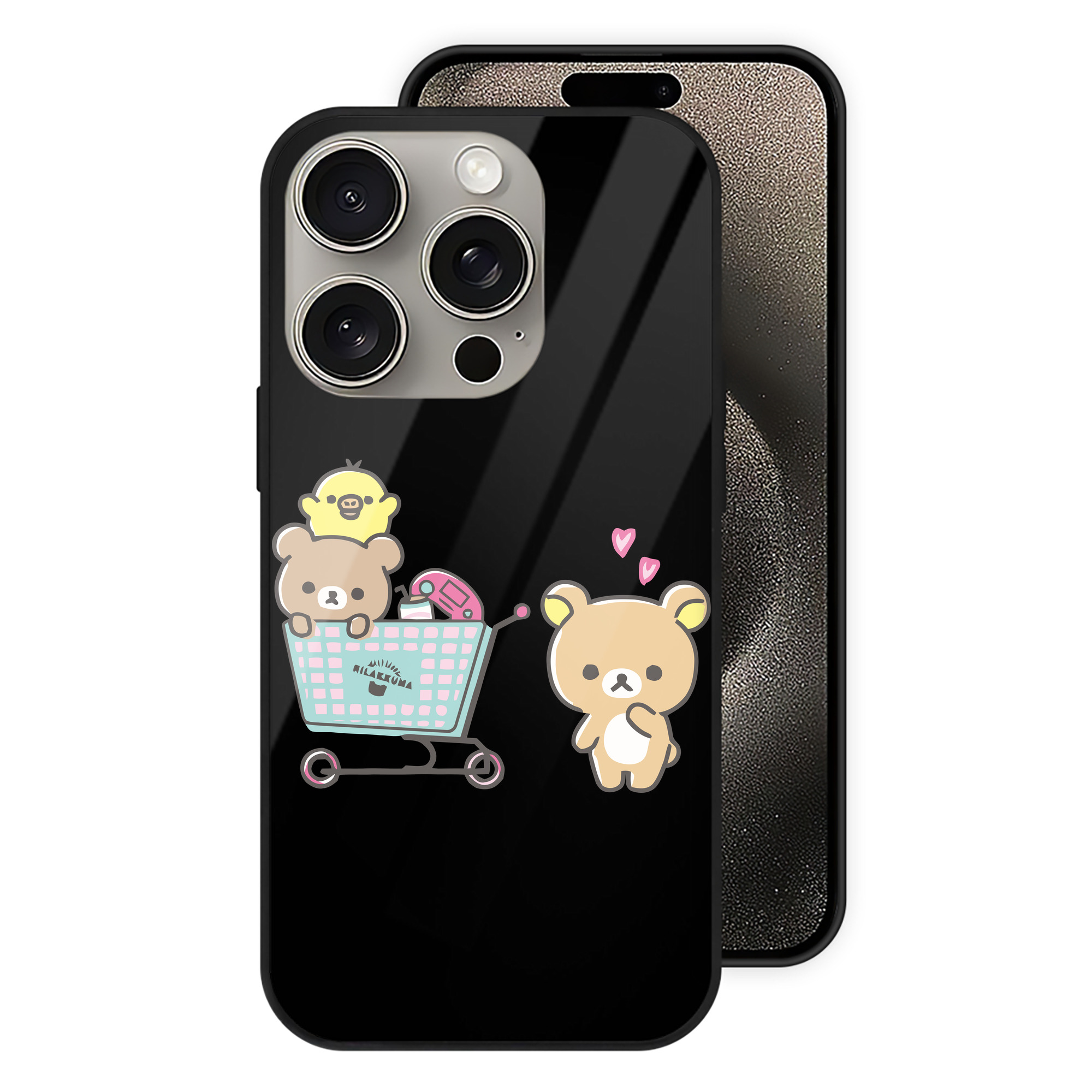 （画像用） リラックマ リラックマ キイロイトリ Rilakkuma Korilakkuma Kiiroitori 【iPhone15Pro対応】スマホケース 耐衝撃＆黄変防止 背面ガラス