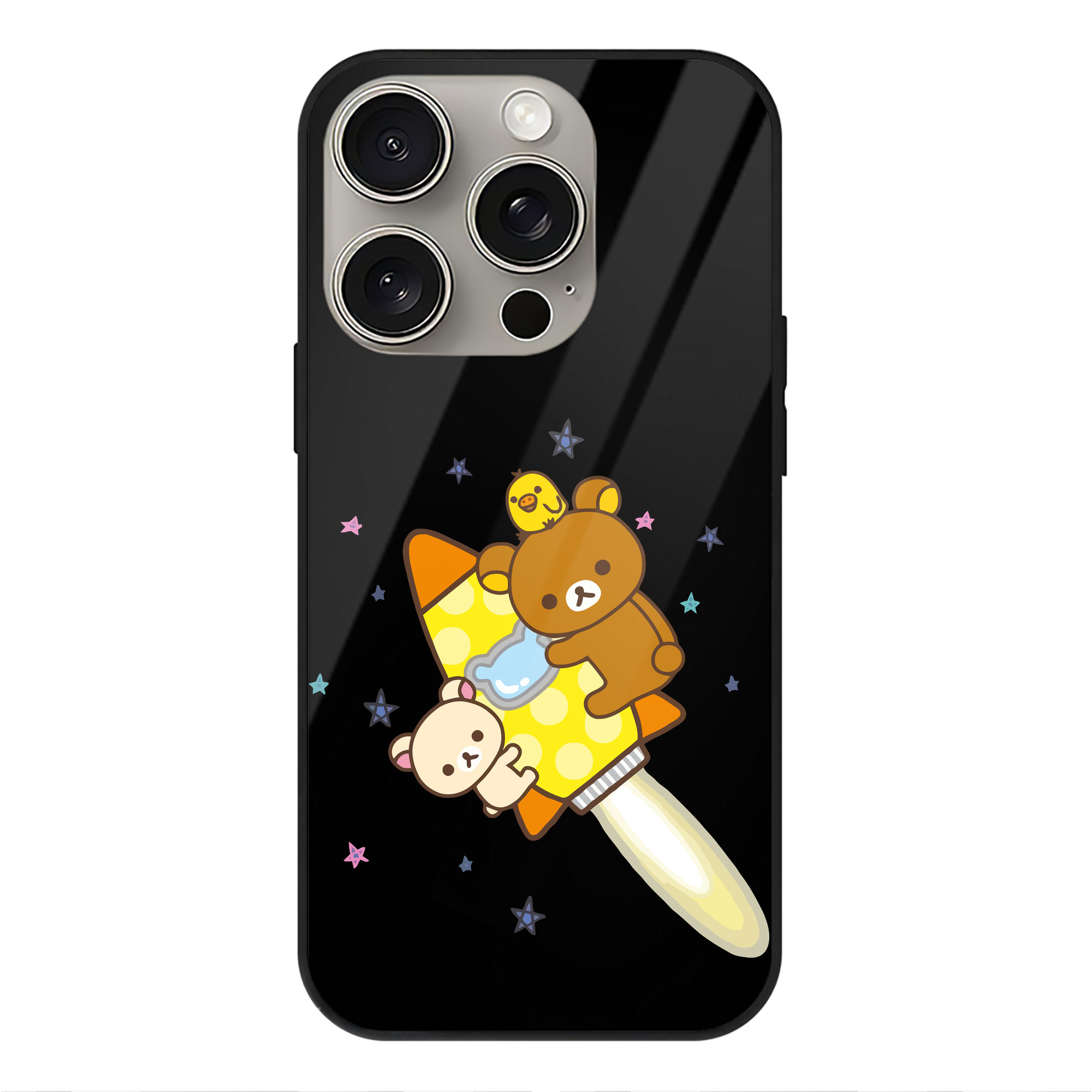 （画像用） リラックマ リラックマ キイロイトリ Rilakkuma Korilakkuma Kiiroitori 【iPhone15Pro対応】スマホケース 耐衝撃＆黄変防止 背面ガラス