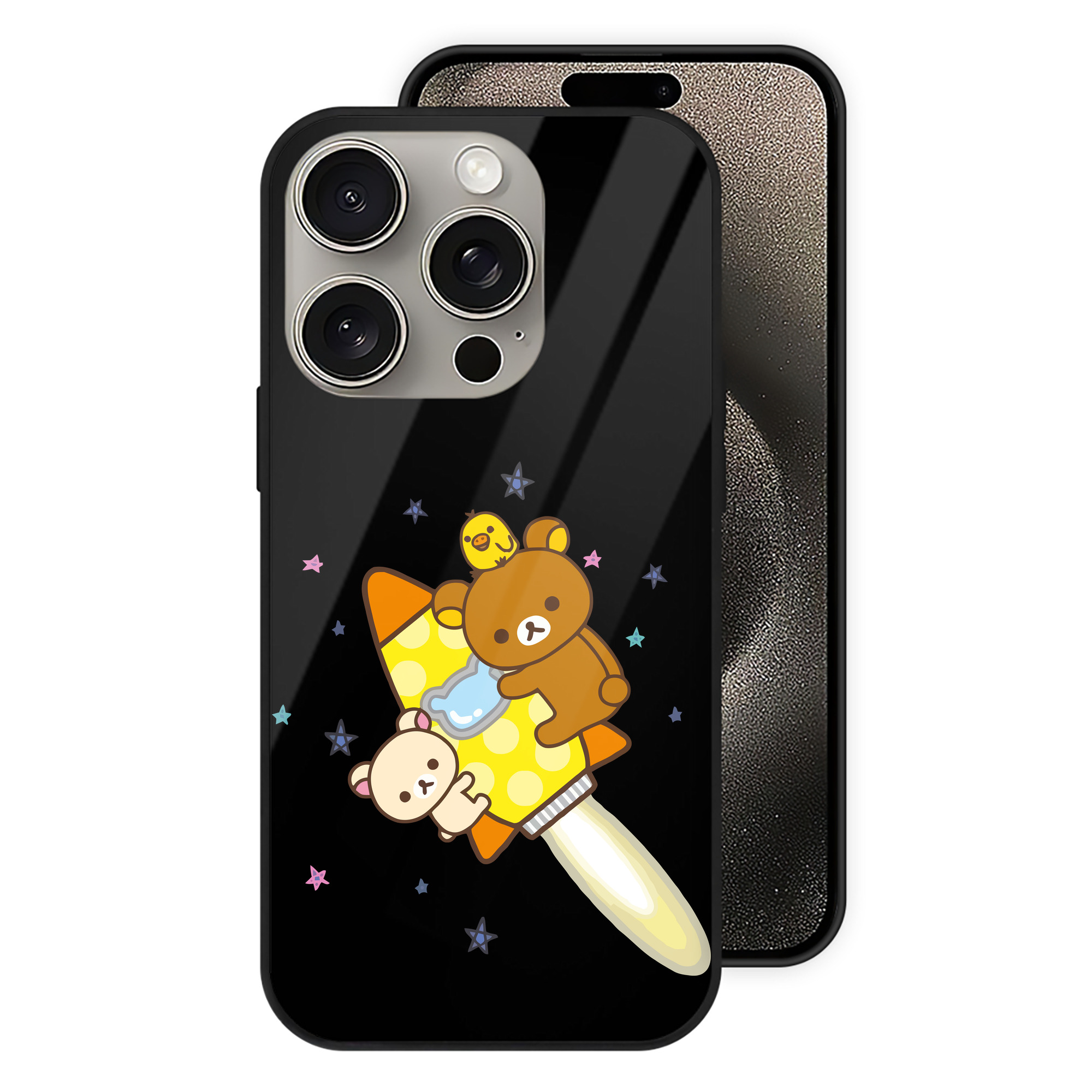 （画像用） リラックマ リラックマ キイロイトリ Rilakkuma Korilakkuma Kiiroitori 【iPhone15Pro対応】スマホケース 耐衝撃＆黄変防止 背面ガラス