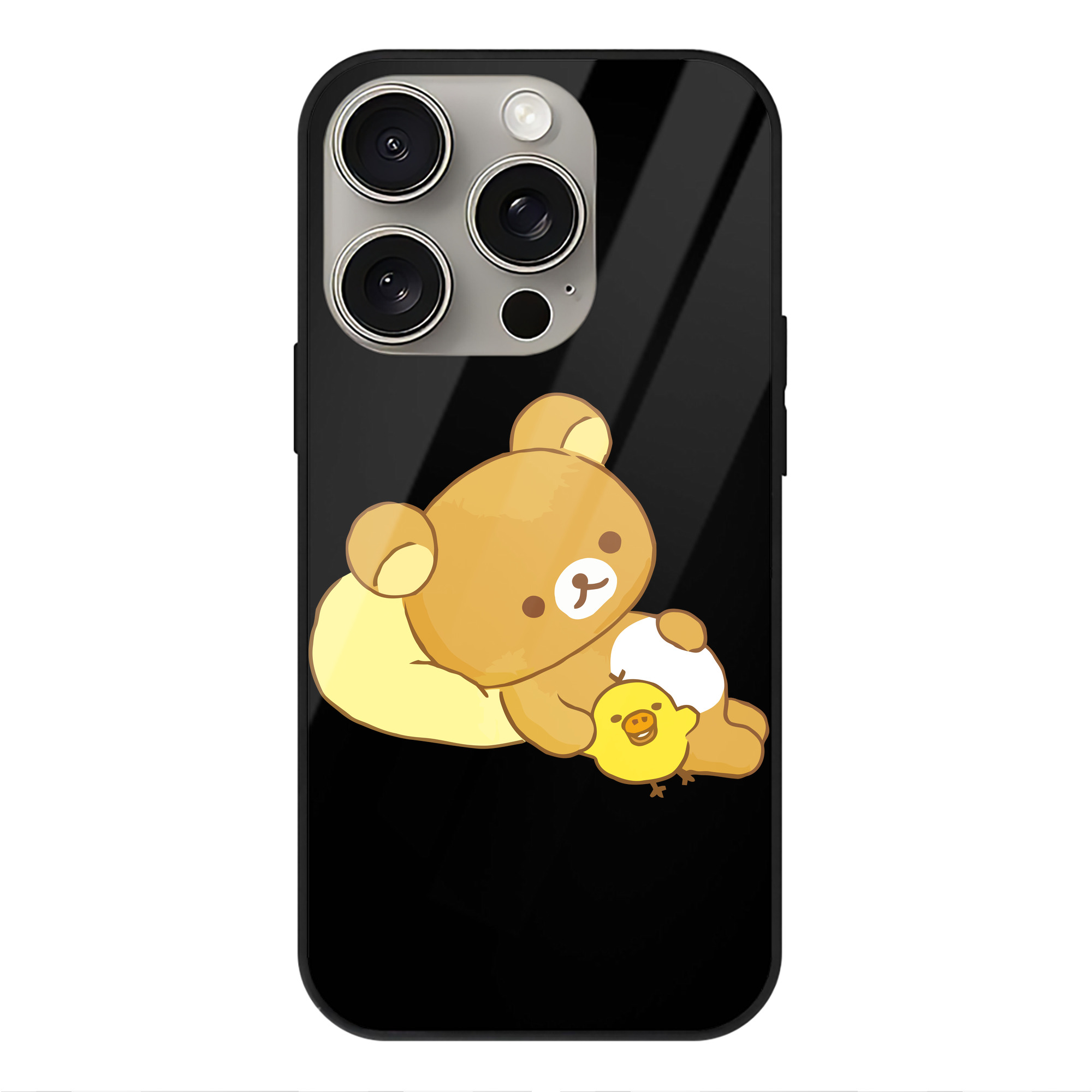 （画像用） リラックマ リラックマ キイロイトリ Rilakkuma Korilakkuma Kiiroitori 【iPhone15Pro対応】スマホケース 耐衝撃＆黄変防止 背面ガラス