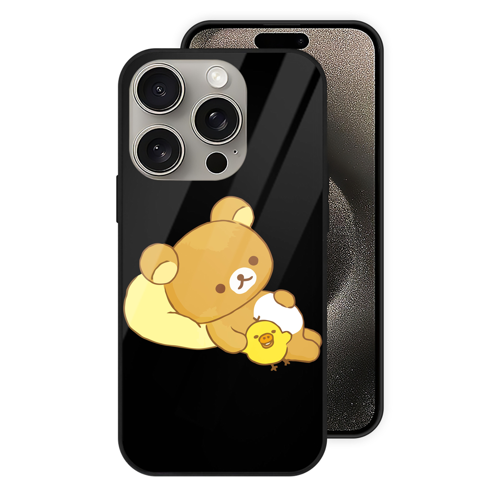 （画像用） リラックマ リラックマ キイロイトリ Rilakkuma Korilakkuma Kiiroitori 【iPhone15Pro対応】スマホケース 耐衝撃＆黄変防止 背面ガラス