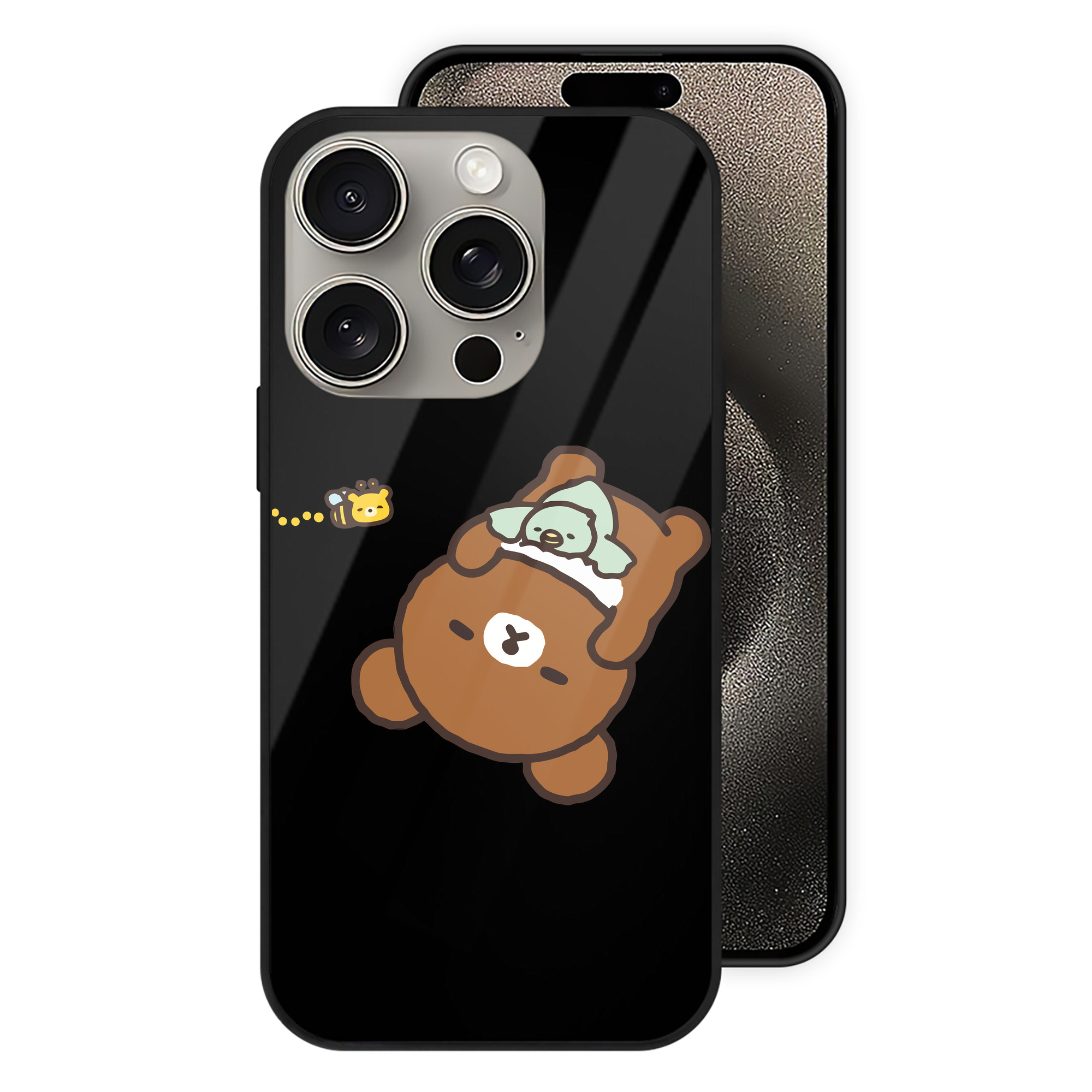 （画像用） リラックマ リラックマ キイロイトリ Rilakkuma Korilakkuma Kiiroitori 【iPhone15Pro対応】スマホケース 耐衝撃＆黄変防止 背面ガラス