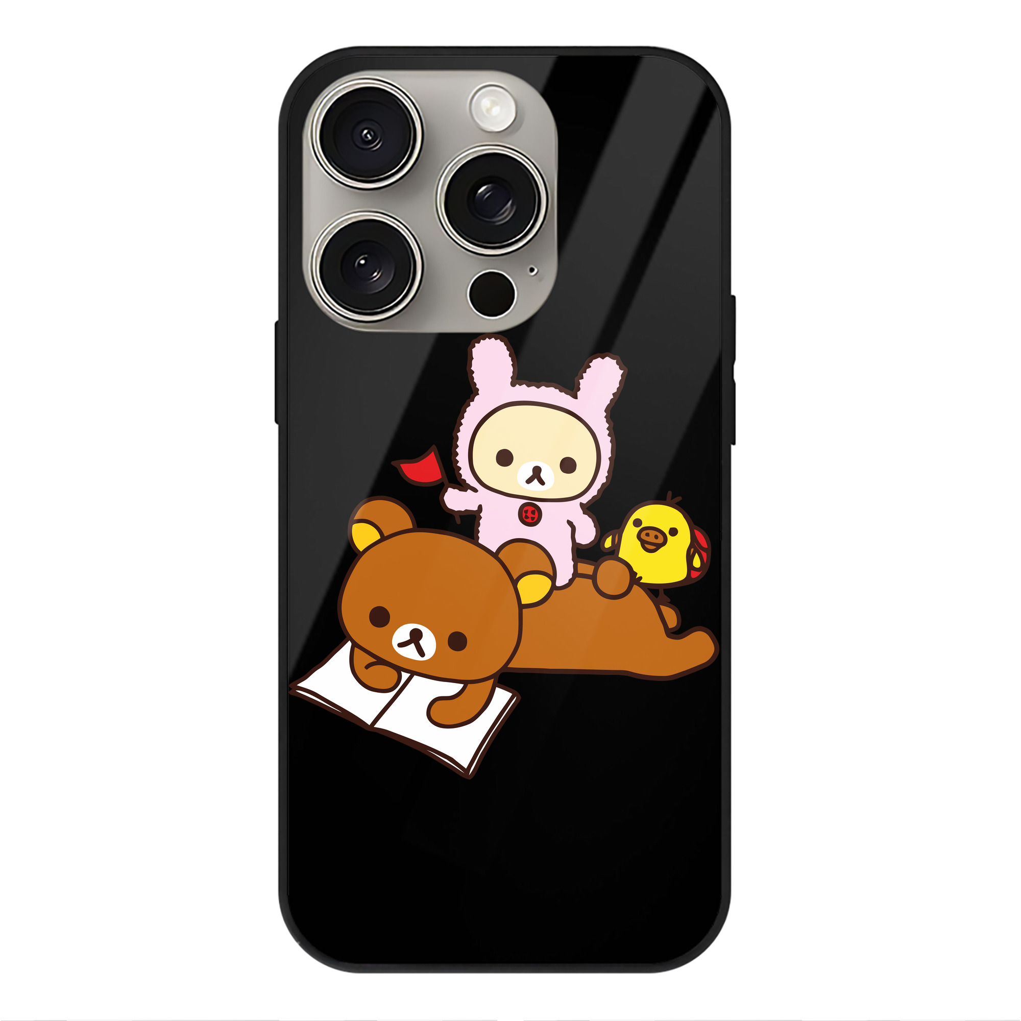 （画像用） リラックマ リラックマ キイロイトリ Rilakkuma Korilakkuma Kiiroitori 【iPhone15Pro対応】スマホケース 耐衝撃＆黄変防止 背面ガラス