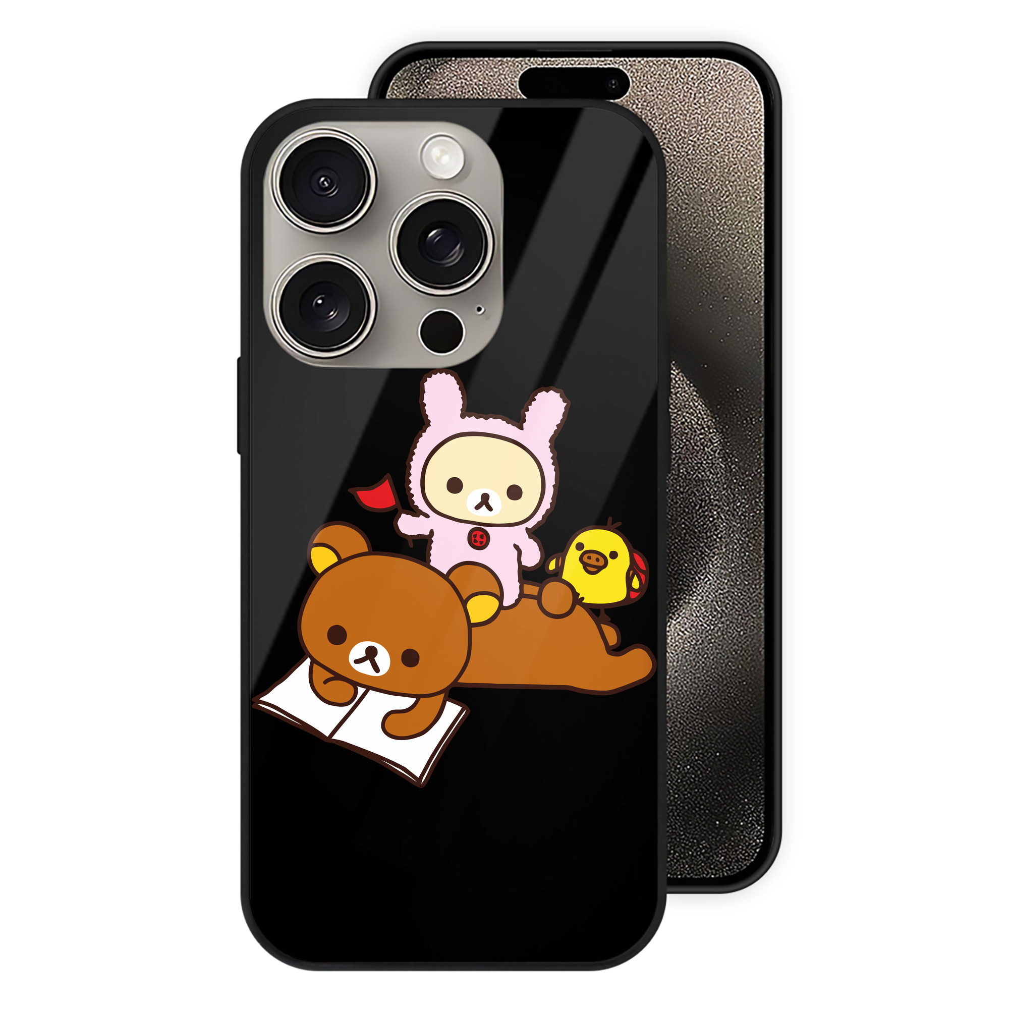 （画像用） リラックマ リラックマ キイロイトリ Rilakkuma Korilakkuma Kiiroitori 【iPhone15Pro対応】スマホケース 耐衝撃＆黄変防止 背面ガラス