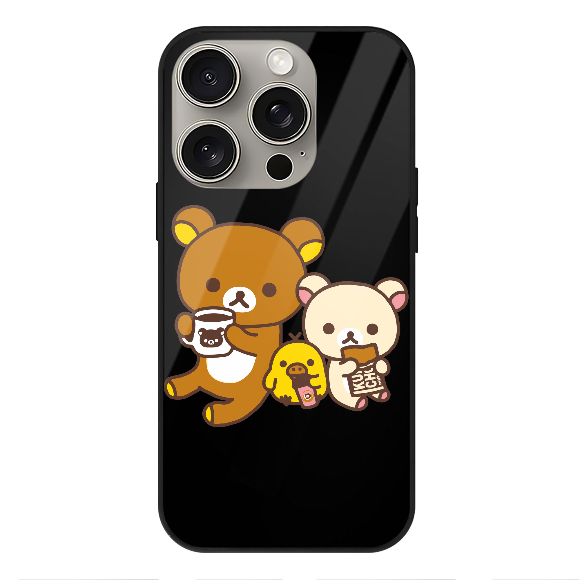 （画像用） リラックマ リラックマ キイロイトリ Rilakkuma Korilakkuma Kiiroitori 【iPhone15Pro対応】スマホケース 耐衝撃＆黄変防止 背面ガラス