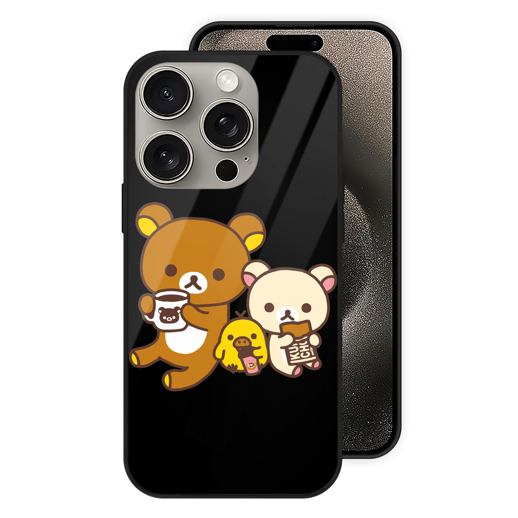 （画像用） リラックマ リラックマ キイロイトリ Rilakkuma Korilakkuma Kiiroitori 【iPhone15Pro対応】スマホケース 耐衝撃＆黄変防止 背面ガラス