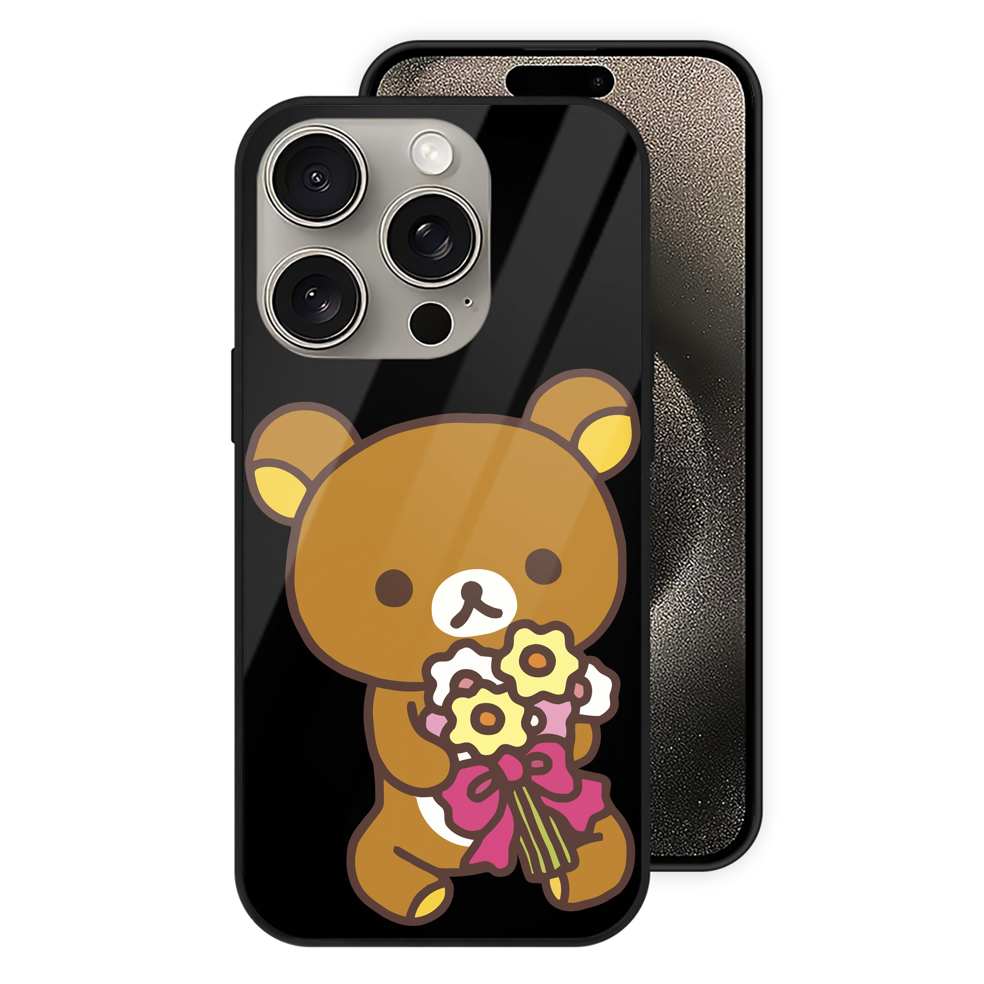 （画像用） リラックマ リラックマ キイロイトリ Rilakkuma Korilakkuma Kiiroitori 【iPhone15Pro対応】スマホケース 耐衝撃＆黄変防止 背面ガラス
