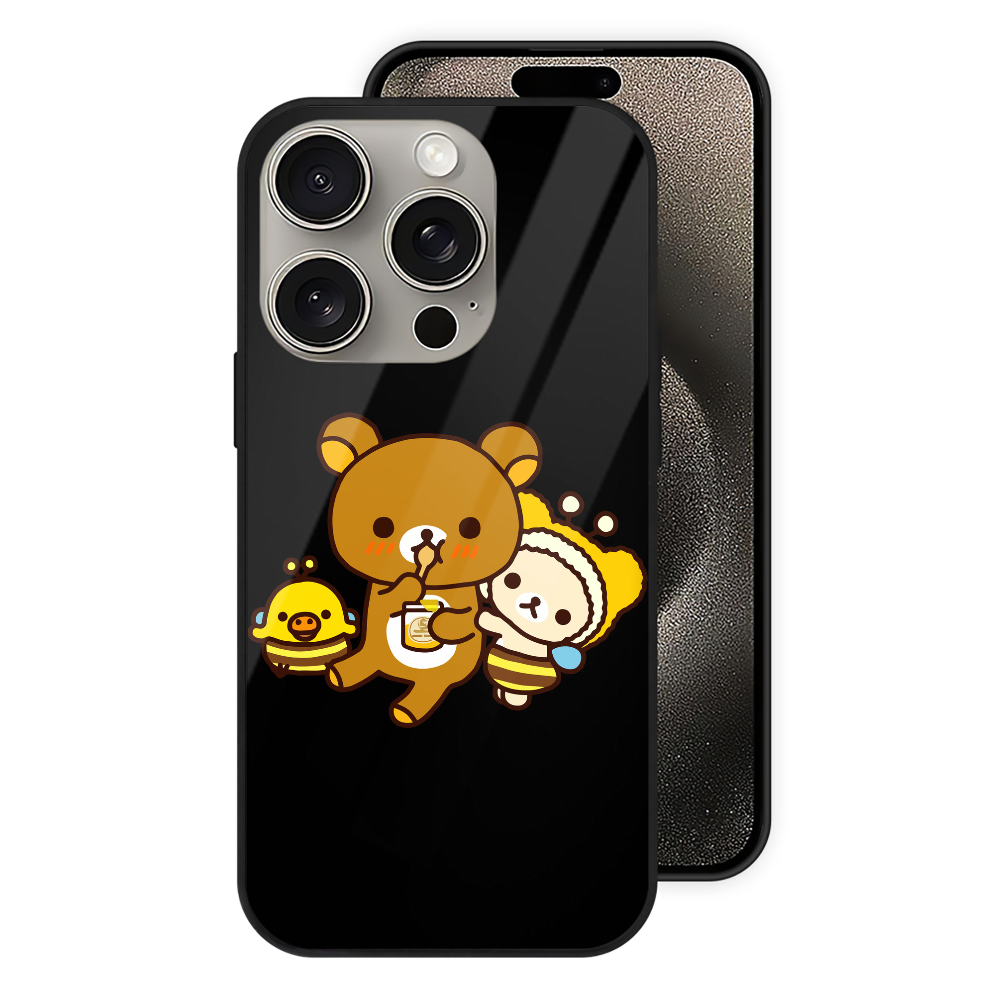 （画像用） リラックマ リラックマ キイロイトリ Rilakkuma Korilakkuma Kiiroitori 【iPhone15Pro対応】スマホケース 耐衝撃＆黄変防止 背面ガラス