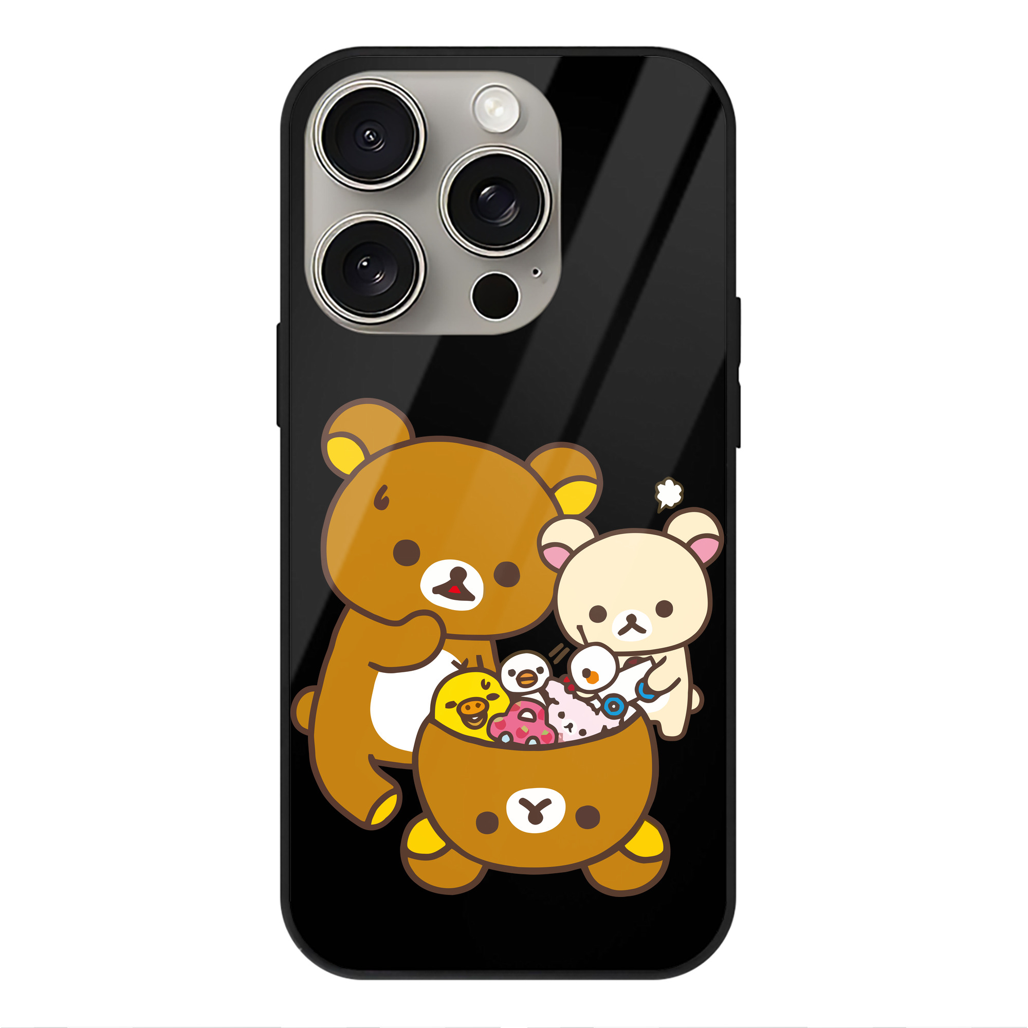 （画像用） リラックマ リラックマ キイロイトリ Rilakkuma Korilakkuma Kiiroitori 【iPhone15Pro対応】スマホケース 耐衝撃＆黄変防止 背面ガラス
