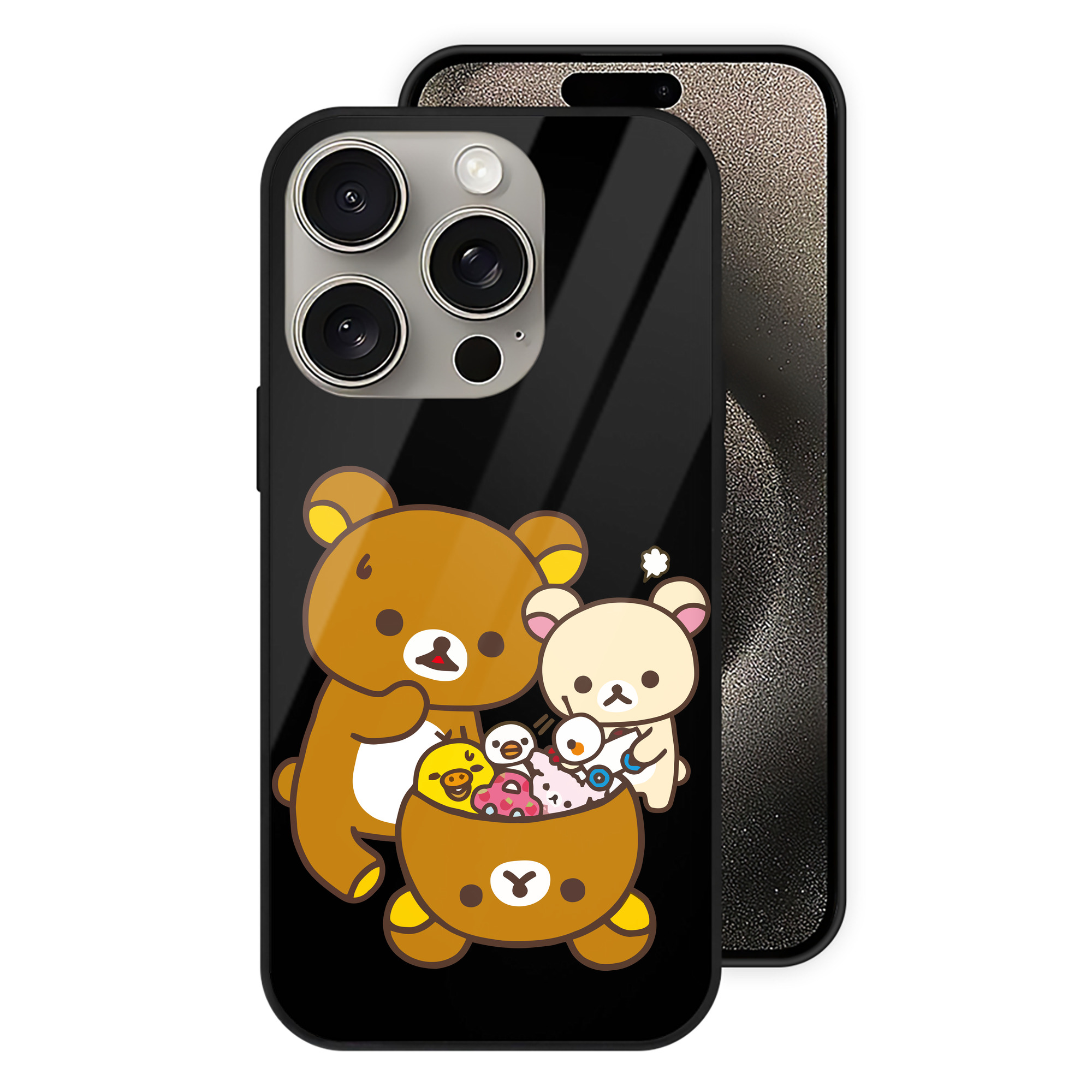 （画像用） リラックマ リラックマ キイロイトリ Rilakkuma Korilakkuma Kiiroitori 【iPhone15Pro対応】スマホケース 耐衝撃＆黄変防止 背面ガラス