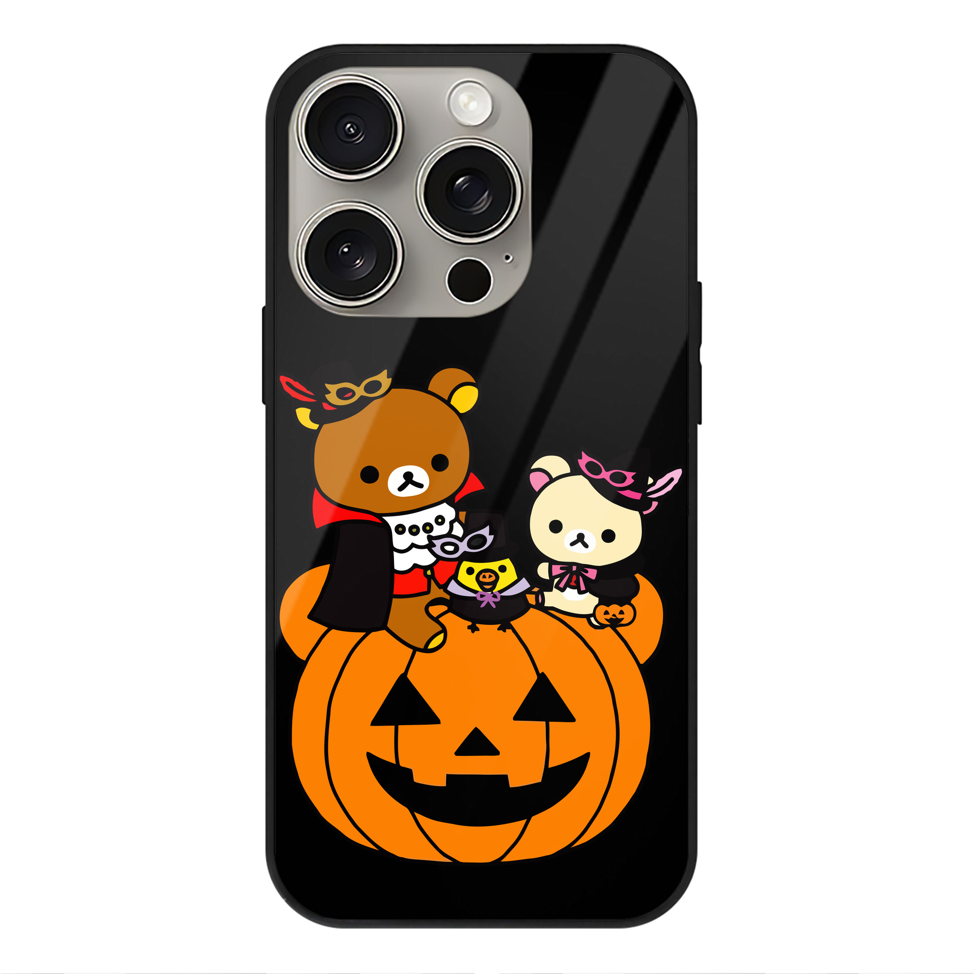 （画像用） リラックマ リラックマ キイロイトリ Rilakkuma Korilakkuma Kiiroitori 【iPhone15Pro対応】スマホケース 耐衝撃＆黄変防止 背面ガラス