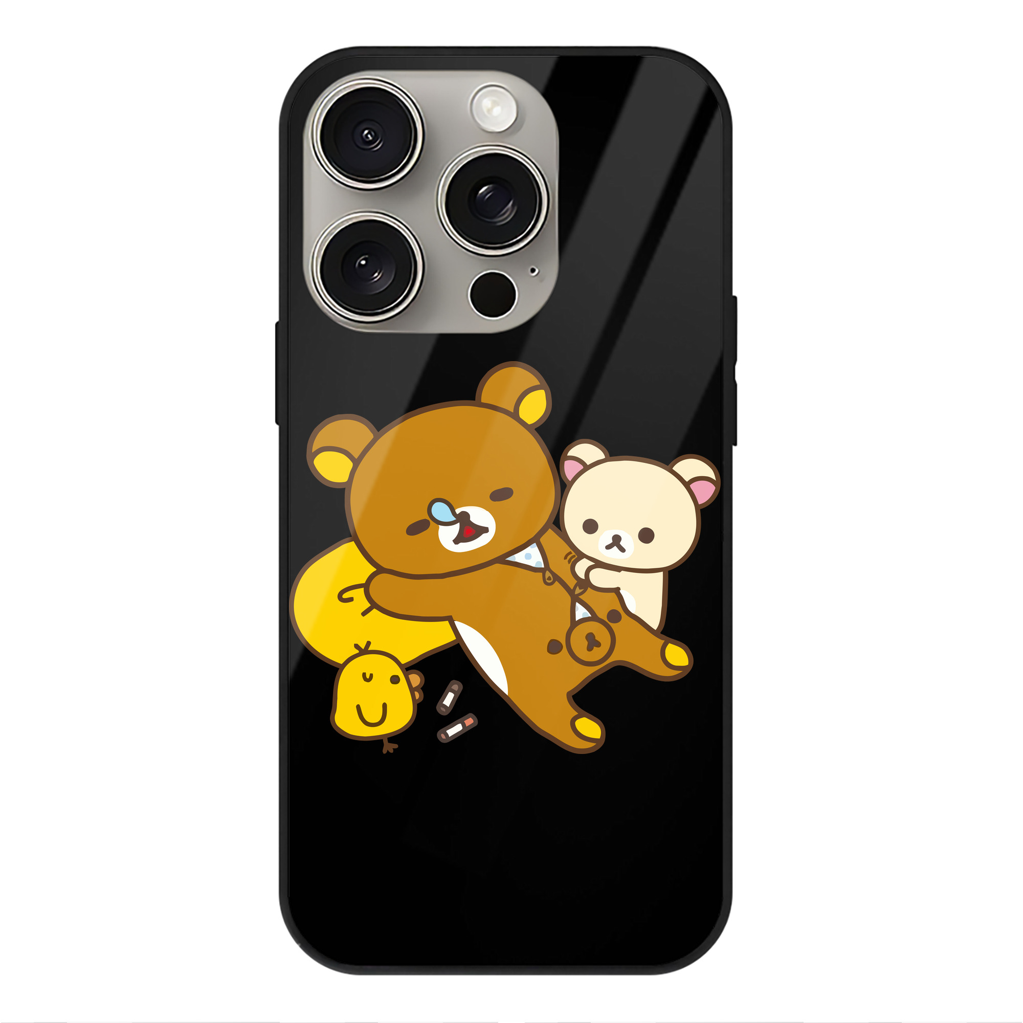 （画像用） リラックマ リラックマ キイロイトリ Rilakkuma Korilakkuma Kiiroitori 【iPhone15Pro対応】スマホケース 耐衝撃＆黄変防止 背面ガラス