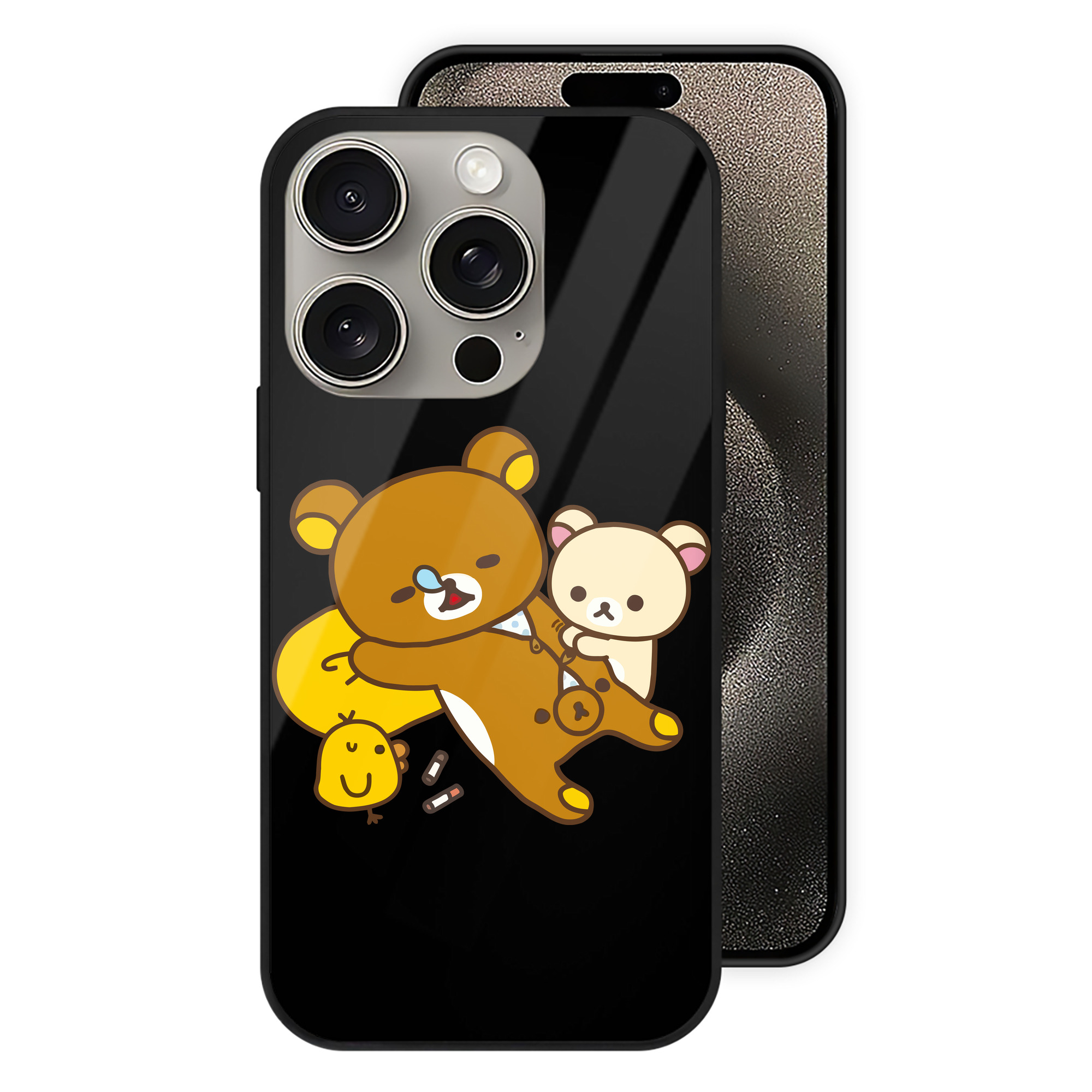 （画像用） リラックマ リラックマ キイロイトリ Rilakkuma Korilakkuma Kiiroitori 【iPhone15Pro対応】スマホケース 耐衝撃＆黄変防止 背面ガラス