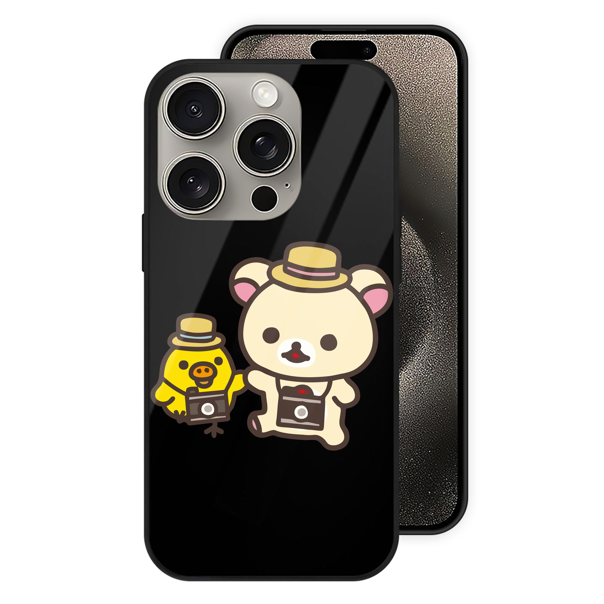 （画像用） リラックマ リラックマ キイロイトリ Rilakkuma Korilakkuma Kiiroitori 【iPhone15Pro対応】スマホケース 耐衝撃＆黄変防止 背面ガラス