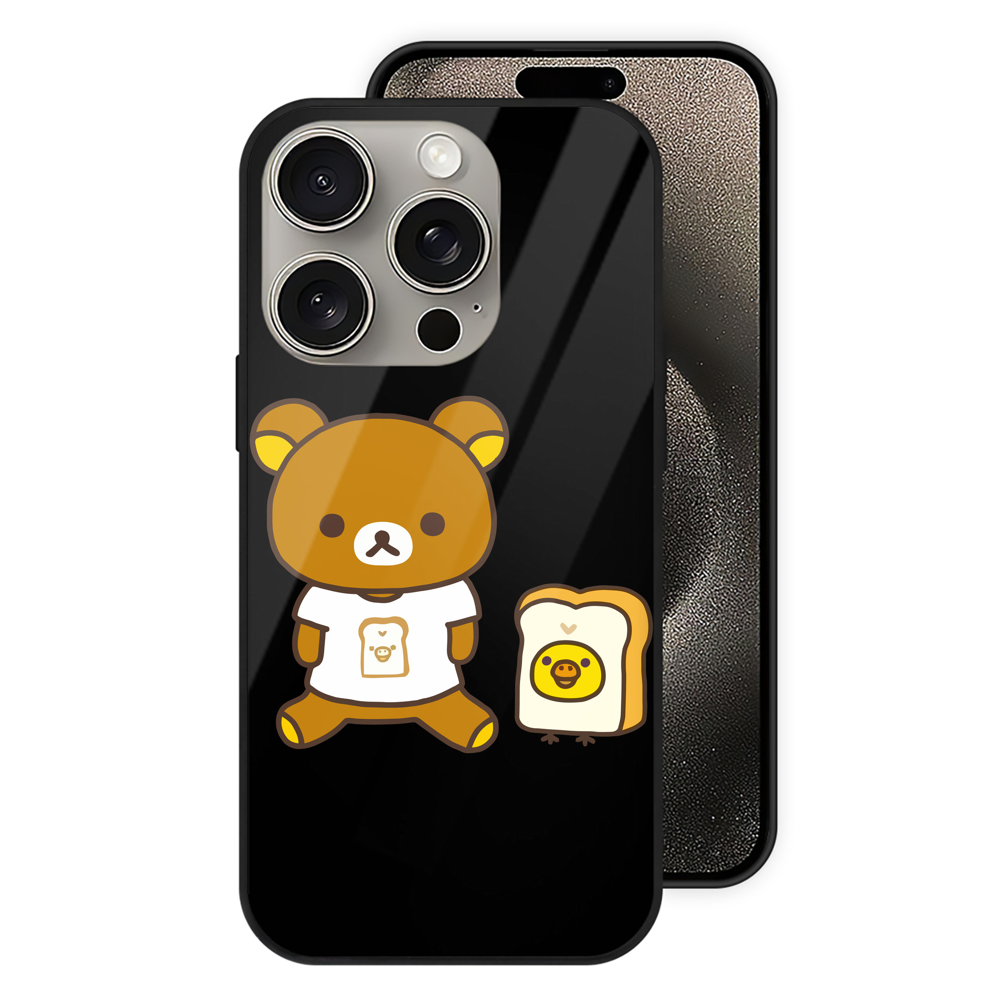 （画像用） リラックマ リラックマ キイロイトリ Rilakkuma Korilakkuma Kiiroitori 【iPhone15Pro対応】スマホケース 耐衝撃＆黄変防止 背面ガラス