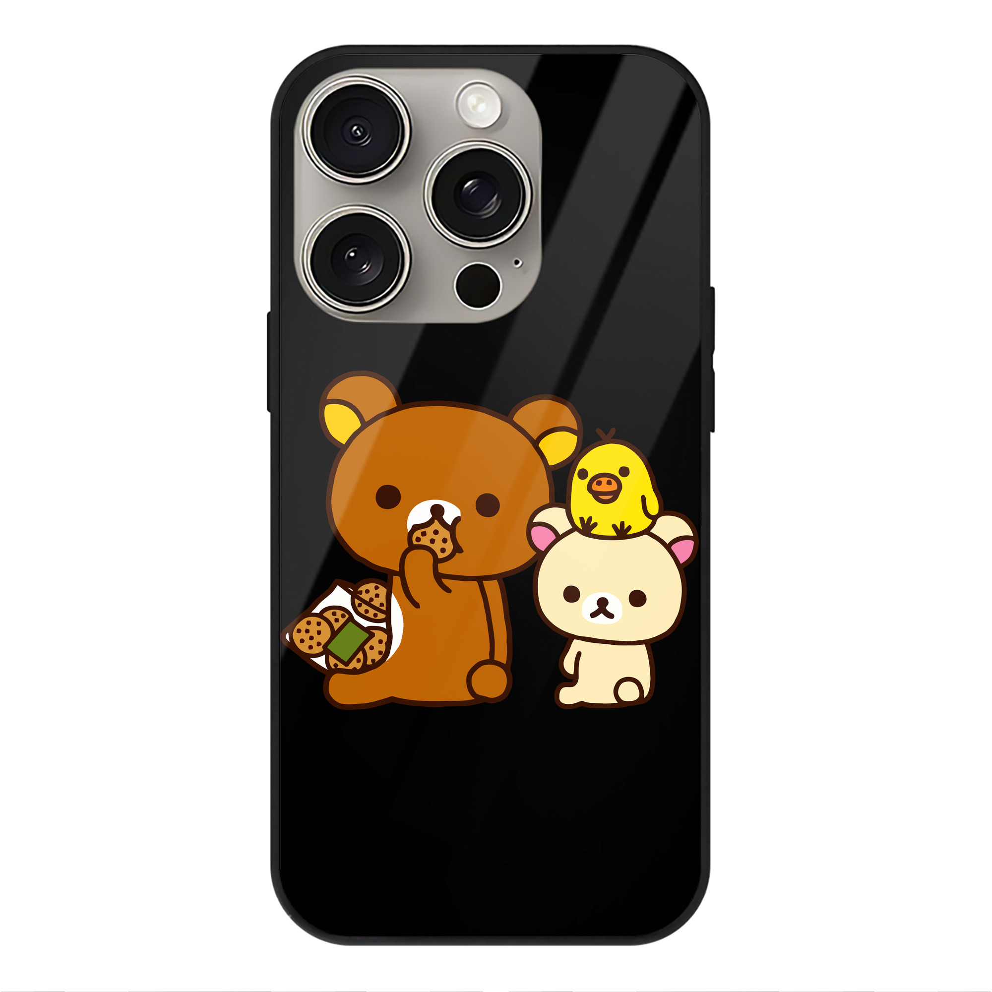 （画像用） リラックマ リラックマ キイロイトリ Rilakkuma Korilakkuma Kiiroitori 【iPhone15Pro対応】スマホケース 耐衝撃＆黄変防止 背面ガラス