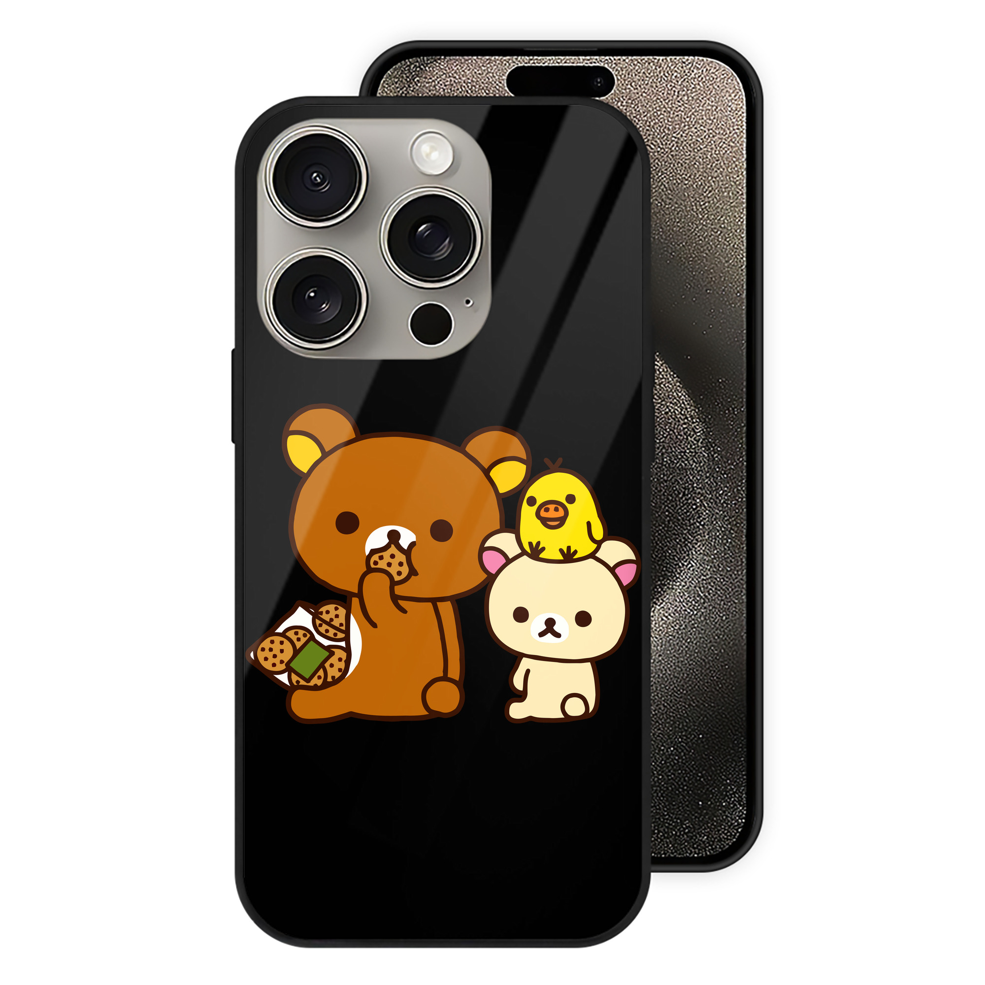 （画像用） リラックマ リラックマ キイロイトリ Rilakkuma Korilakkuma Kiiroitori 【iPhone15Pro対応】スマホケース 耐衝撃＆黄変防止 背面ガラス