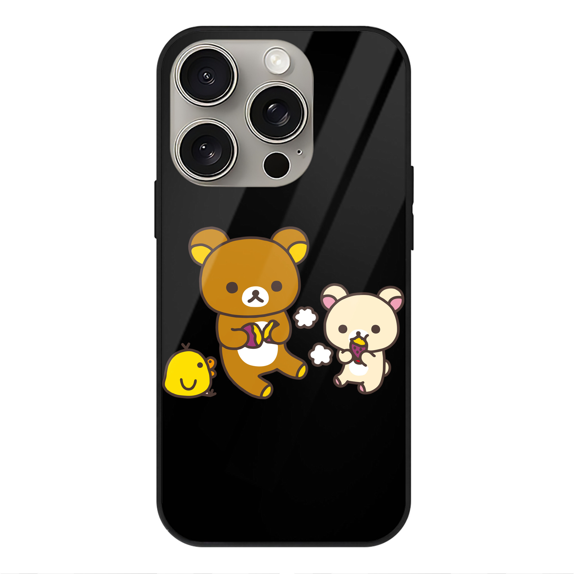 （画像用） リラックマ リラックマ キイロイトリ Rilakkuma Korilakkuma Kiiroitori 【iPhone15Pro対応】スマホケース 耐衝撃＆黄変防止 背面ガラス