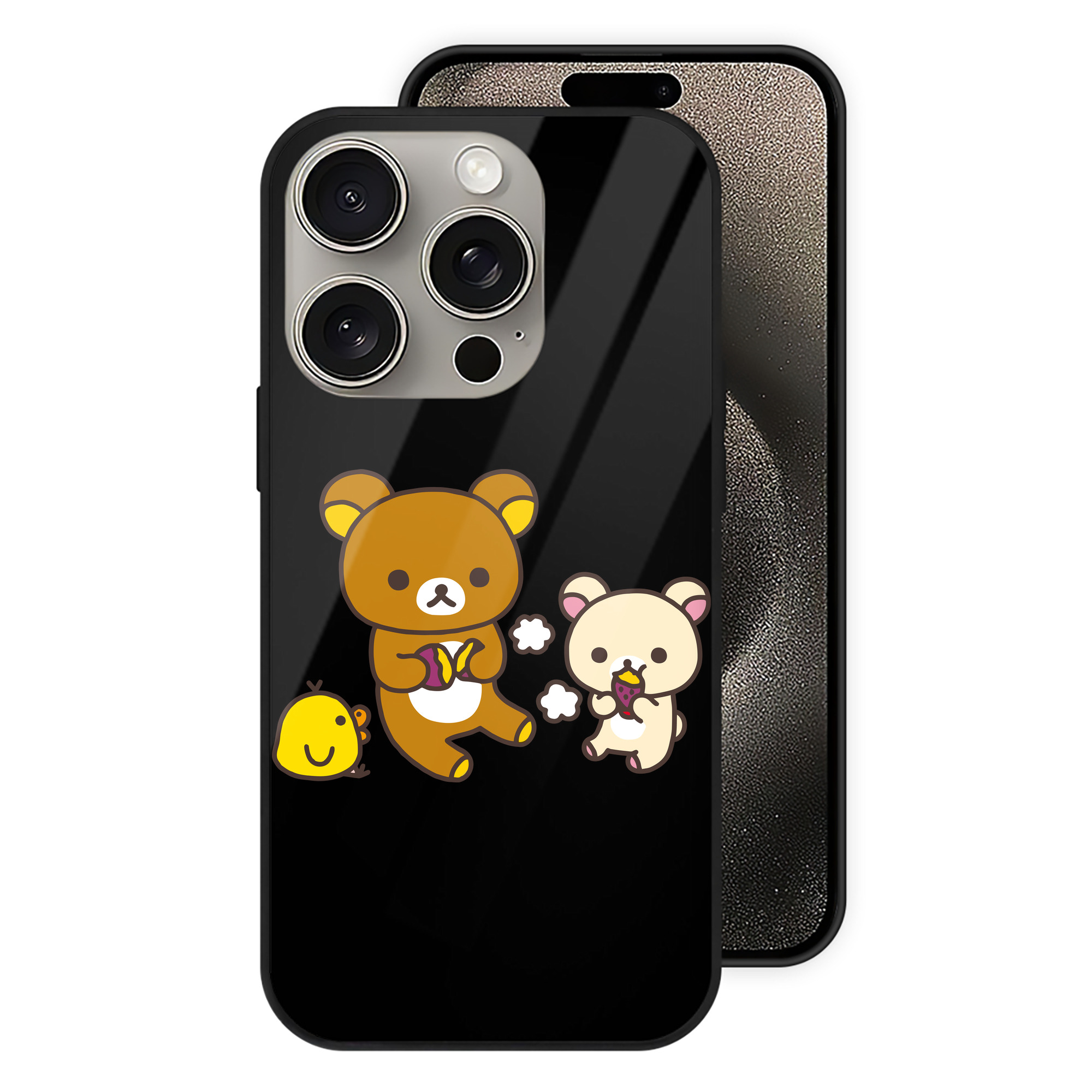 （画像用） リラックマ リラックマ キイロイトリ Rilakkuma Korilakkuma Kiiroitori 【iPhone15Pro対応】スマホケース 耐衝撃＆黄変防止 背面ガラス