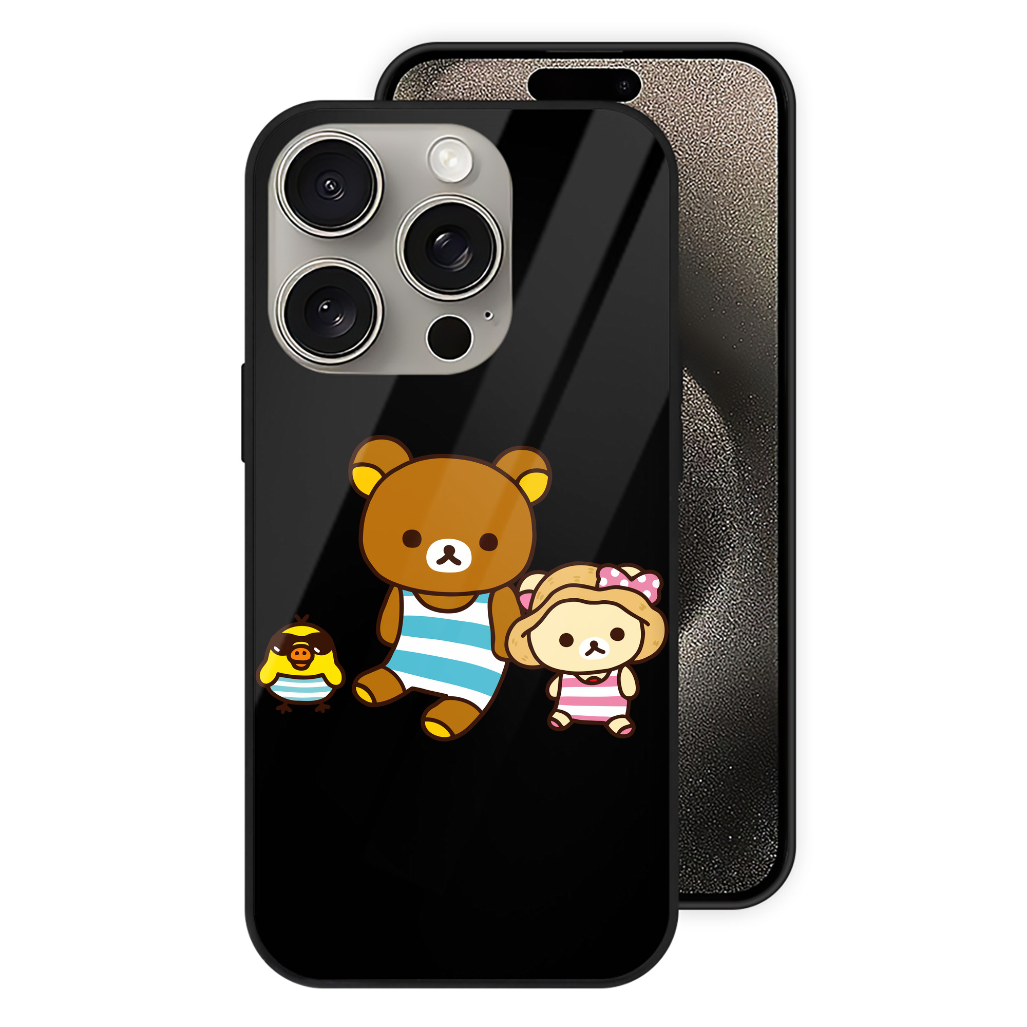（画像用） リラックマ リラックマ キイロイトリ Rilakkuma Korilakkuma Kiiroitori 【iPhone15Pro対応】スマホケース 耐衝撃＆黄変防止 背面ガラス