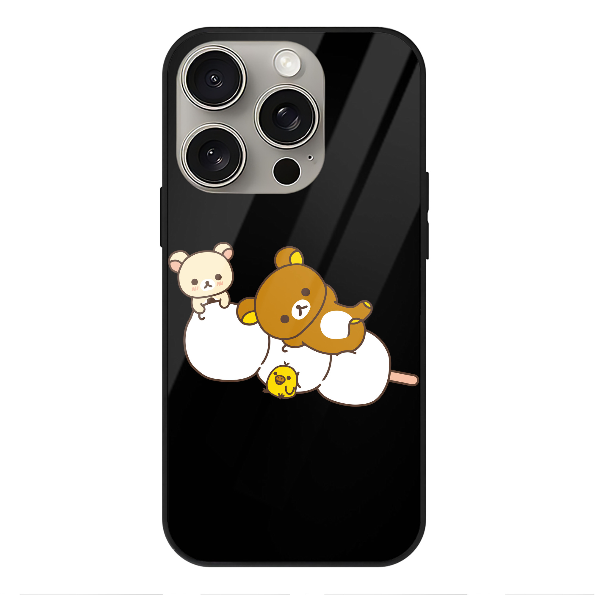 （画像用） リラックマ リラックマ キイロイトリ Rilakkuma Korilakkuma Kiiroitori 【iPhone15Pro対応】スマホケース 耐衝撃＆黄変防止 背面ガラス