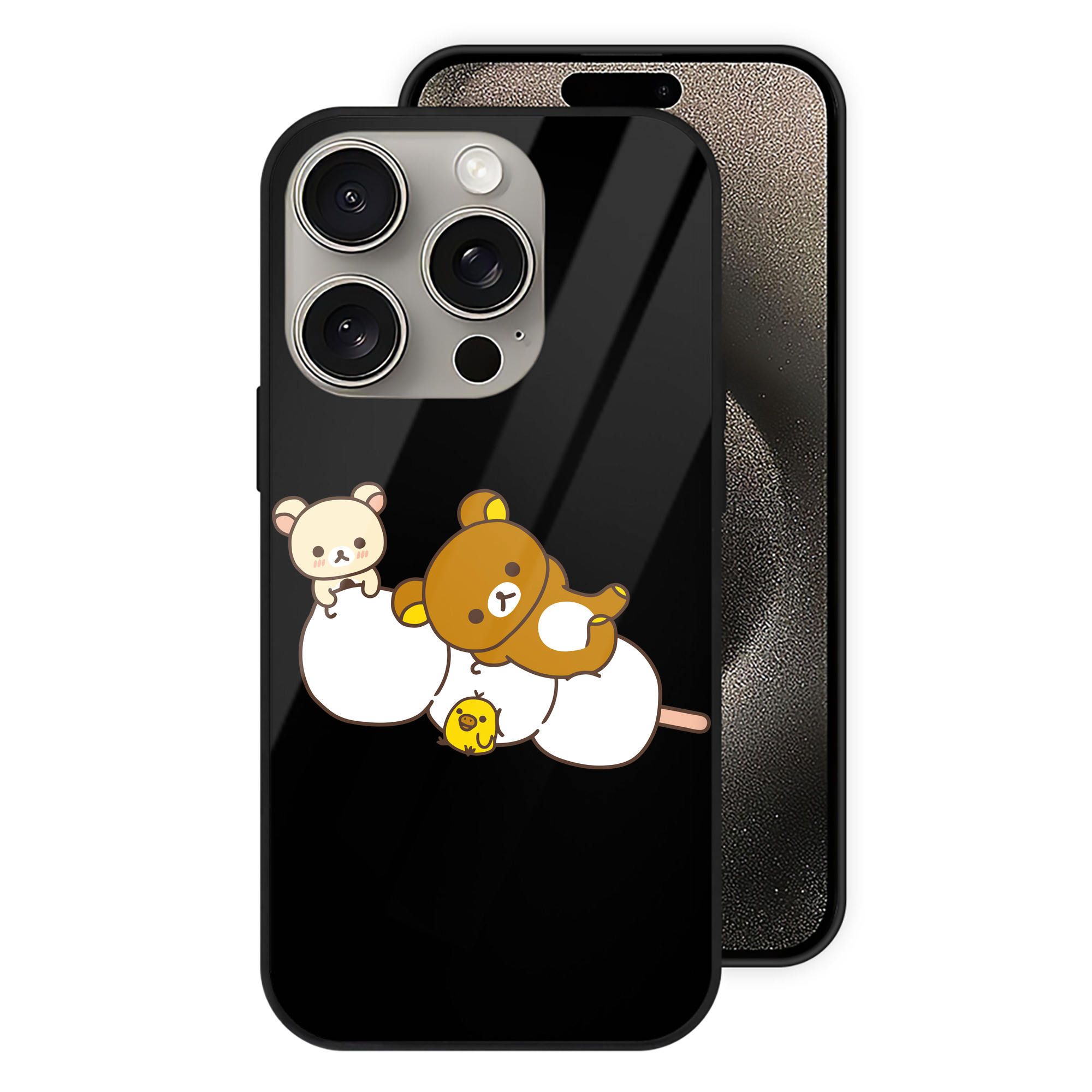 （画像用） リラックマ リラックマ キイロイトリ Rilakkuma Korilakkuma Kiiroitori 【iPhone15Pro対応】スマホケース 耐衝撃＆黄変防止 背面ガラス