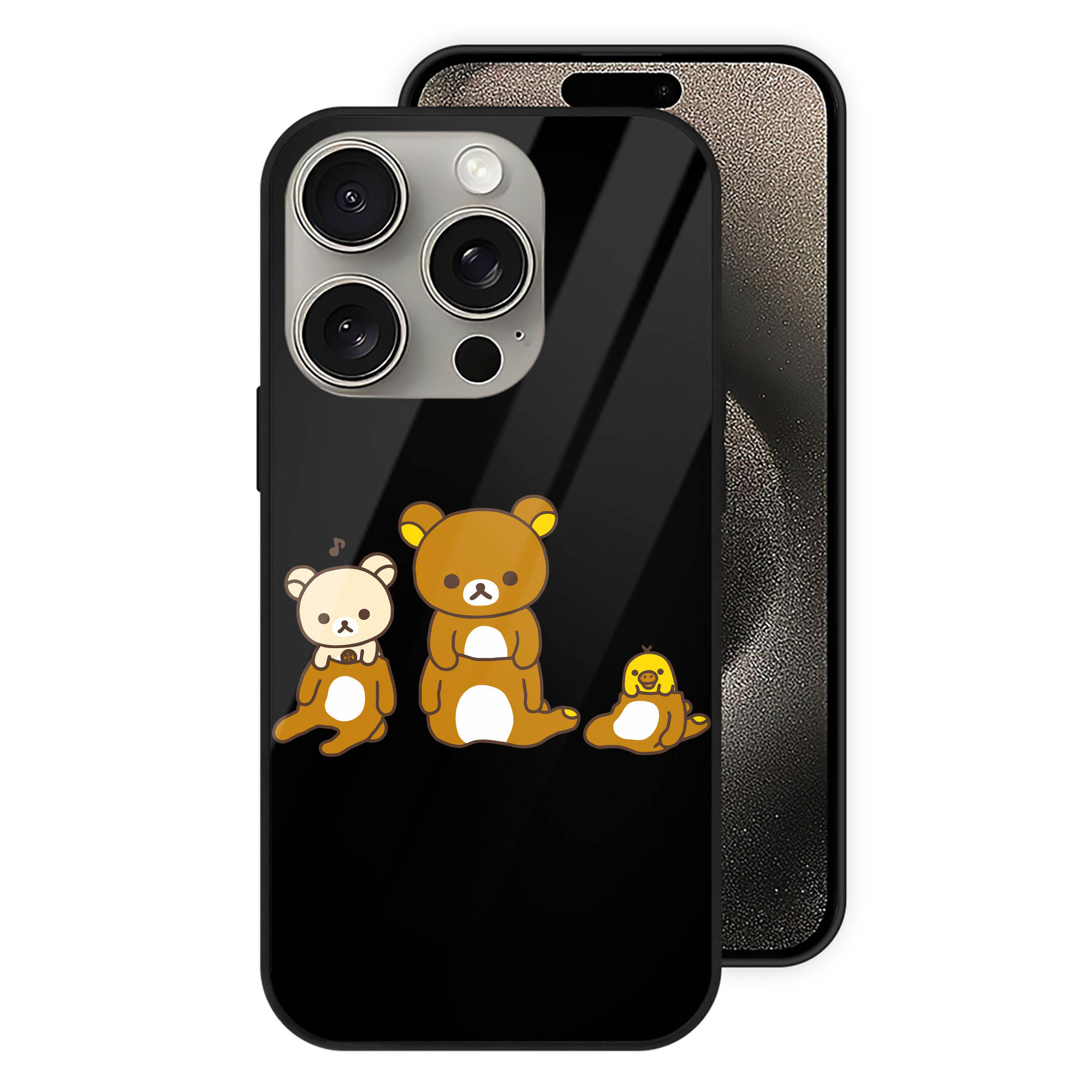（画像用） リラックマ リラックマ キイロイトリ Rilakkuma Korilakkuma Kiiroitori 【iPhone15Pro対応】スマホケース 耐衝撃＆黄変防止 背面ガラス