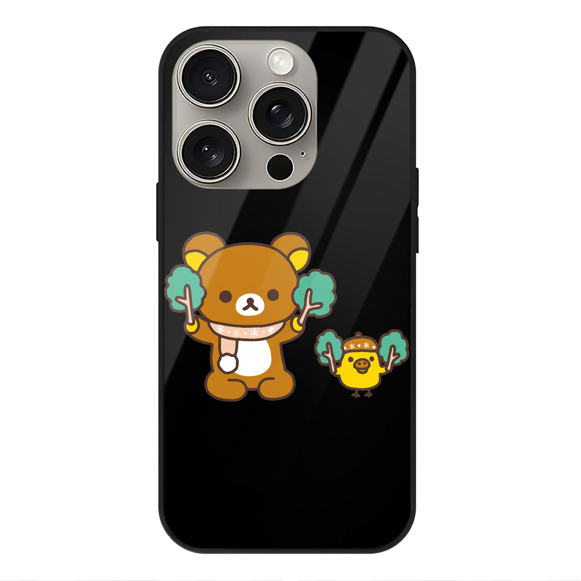 （画像用） リラックマ リラックマ キイロイトリ Rilakkuma Korilakkuma Kiiroitori 【iPhone15Pro対応】スマホケース 耐衝撃＆黄変防止 背面ガラス