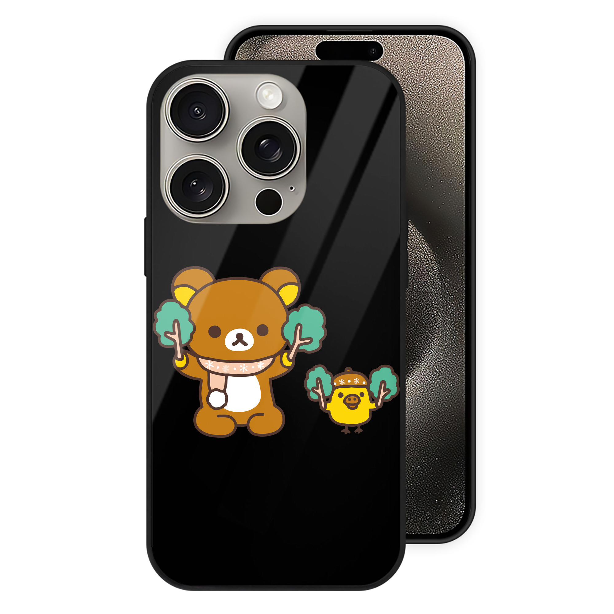 （画像用） リラックマ リラックマ キイロイトリ Rilakkuma Korilakkuma Kiiroitori 【iPhone15Pro対応】スマホケース 耐衝撃＆黄変防止 背面ガラス