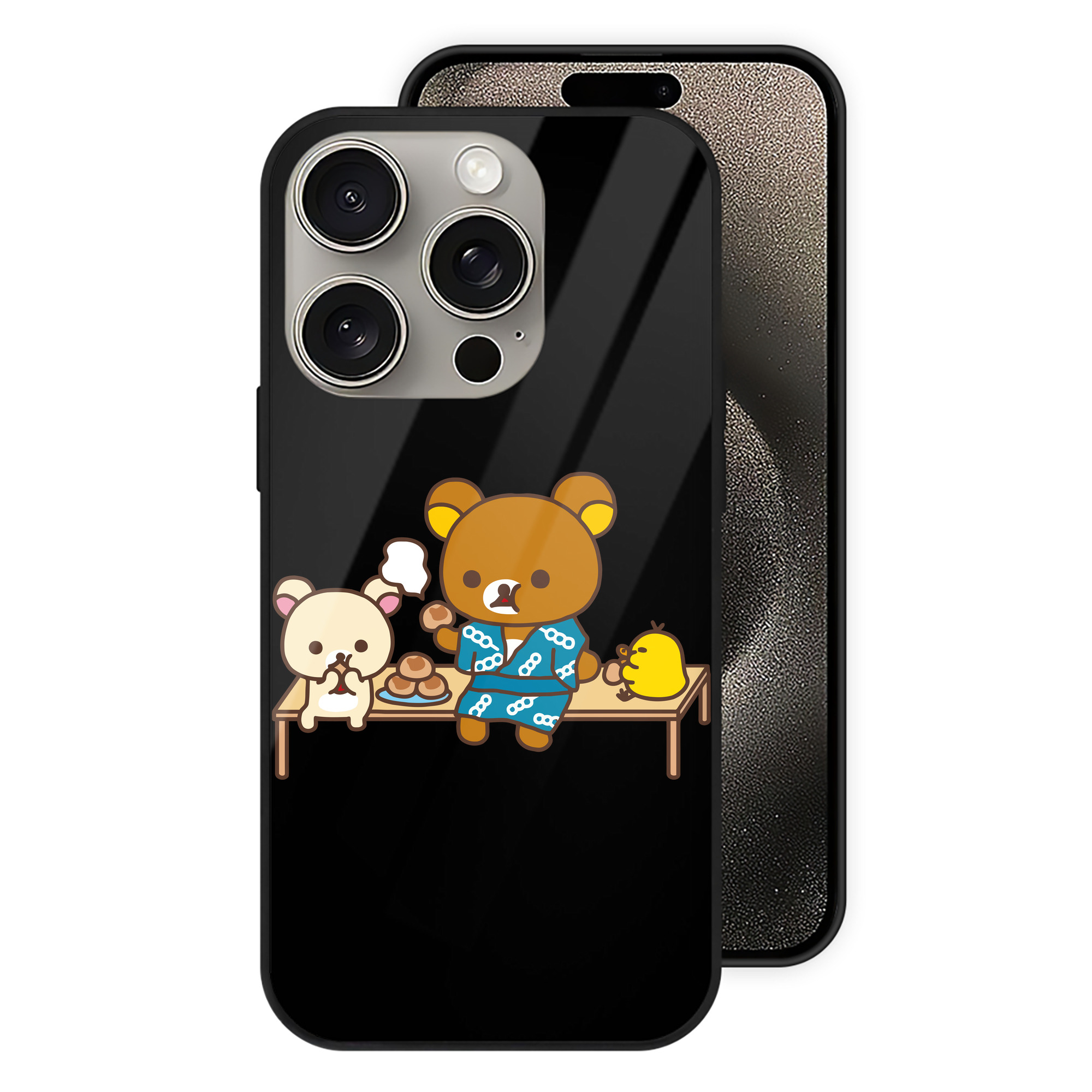 （画像用） リラックマ リラックマ キイロイトリ Rilakkuma Korilakkuma Kiiroitori 【iPhone15Pro対応】スマホケース 耐衝撃＆黄変防止 背面ガラス