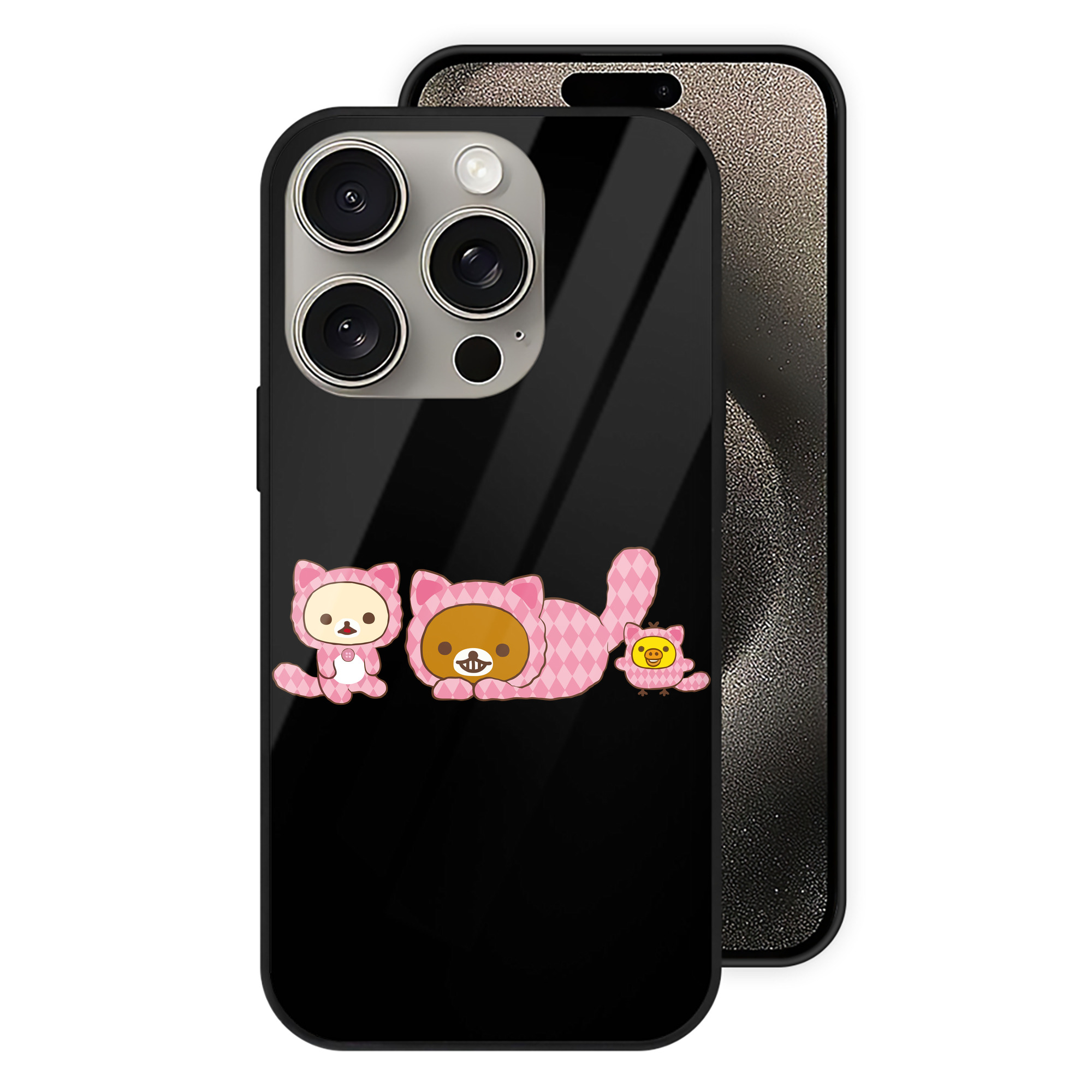 （画像用） リラックマ リラックマ キイロイトリ Rilakkuma Korilakkuma Kiiroitori 【iPhone15Pro対応】スマホケース 耐衝撃＆黄変防止 背面ガラス